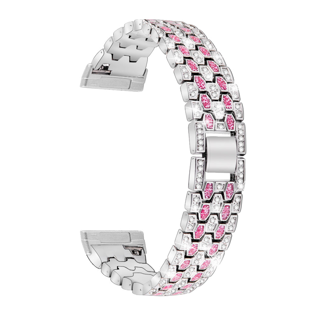 For Fitbit Versa 4 Sense 2 Dispensing Rhinestone Decor Watch Band 5-Bead Zinc Alloy Metal Bracelet