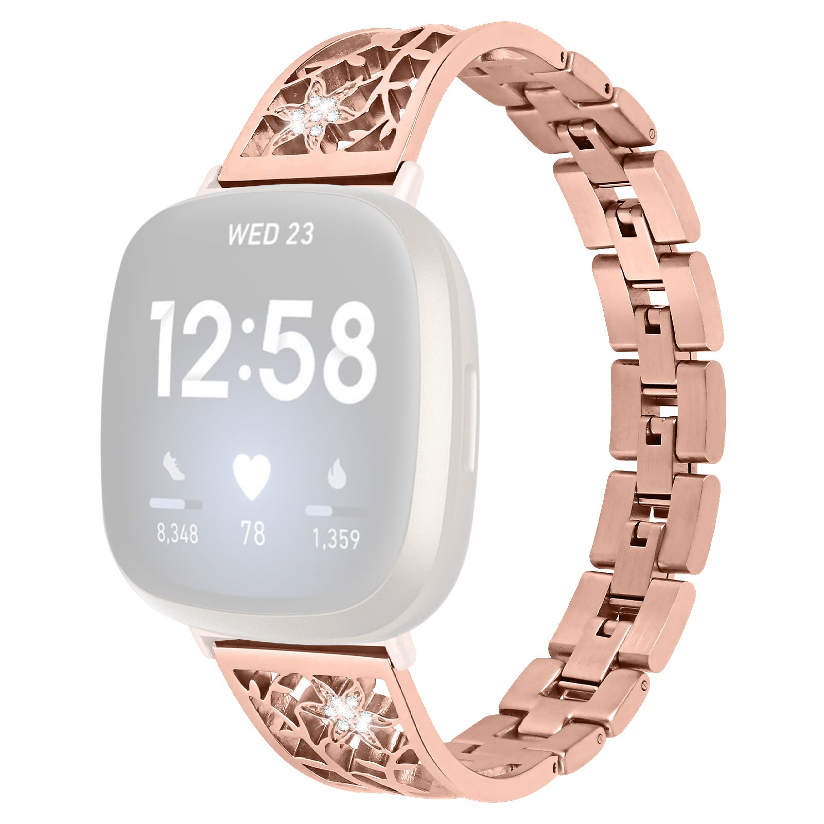 For Fitbit Versa 4 Sense 2 Rhinestone Decor Stainless Steel Watch Strap Replacement Smartwatch Band