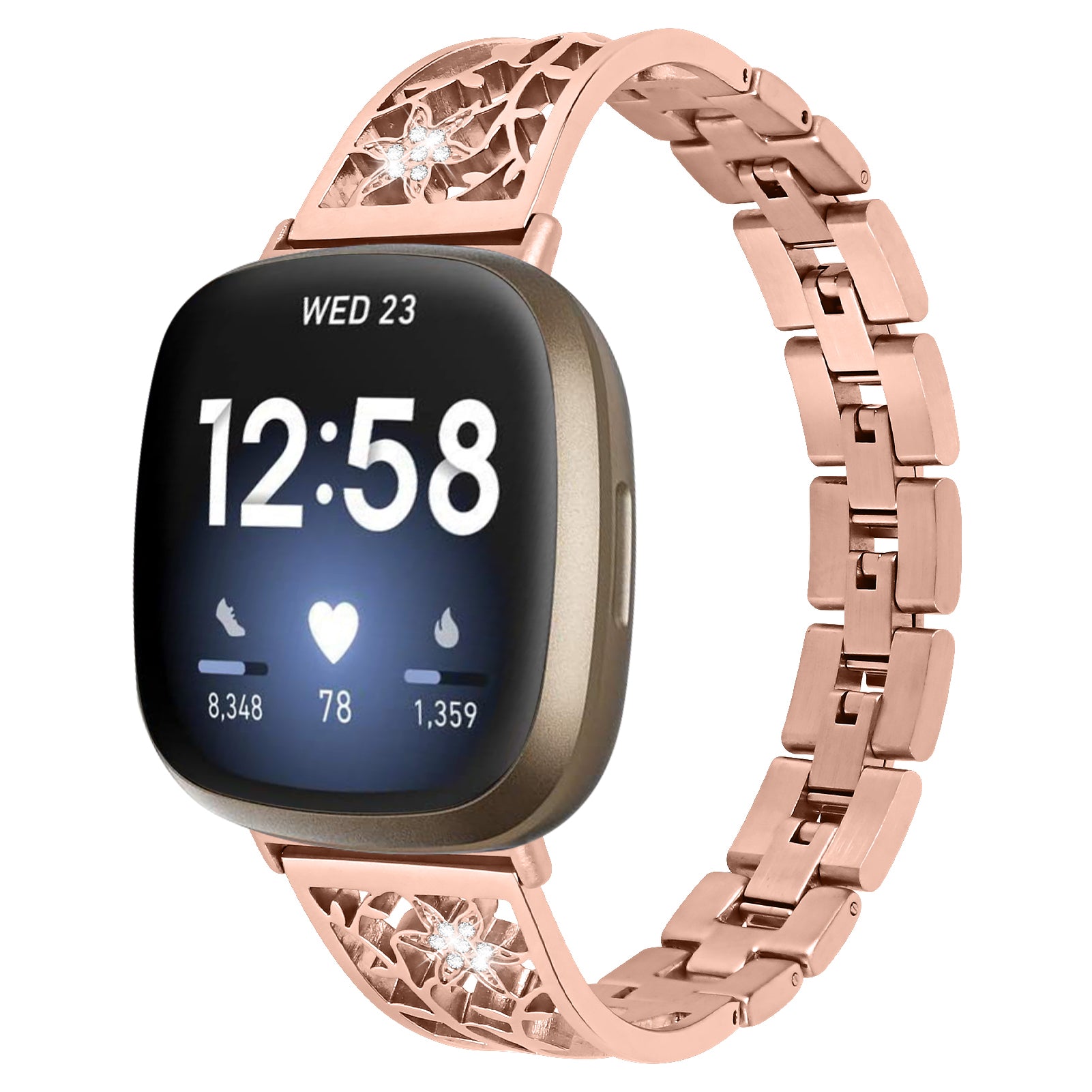 For Fitbit Versa 4 Sense 2 Rhinestone Decor Stainless Steel Watch Strap Replacement Smartwatch Band