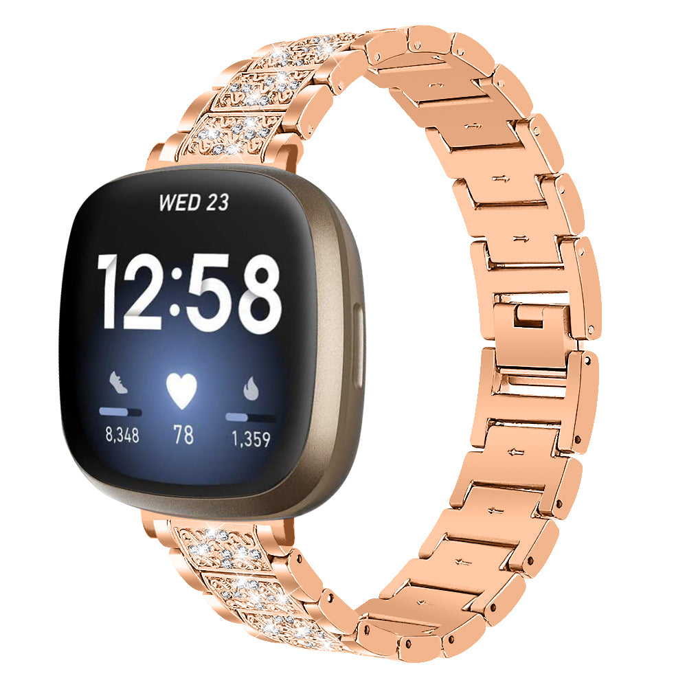 For Fitbit Versa 4 Sense 2 Zinc Alloy Smartwatch Strap Rhinestone Decor Watch Band Repair Part
