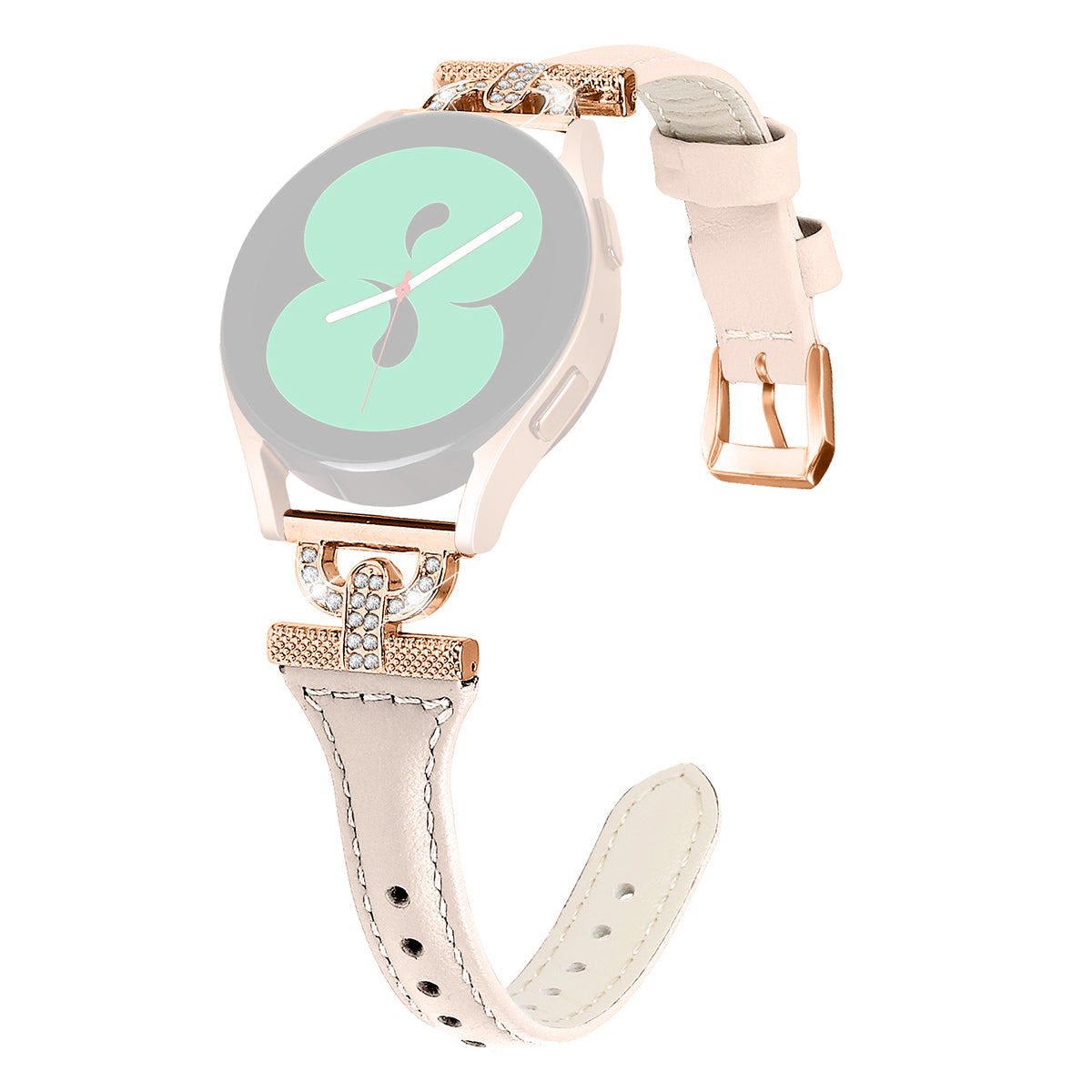 Watch Band for Samsung Galaxy Watch6 40mm 44mm Watch6 Classic 43mm 47mm Watch 5 40mm 44mm Watch4 40mm 44mm Rhinestone Decor 20mm Genuine Cow Leather Strap with Rose Gold Buckle