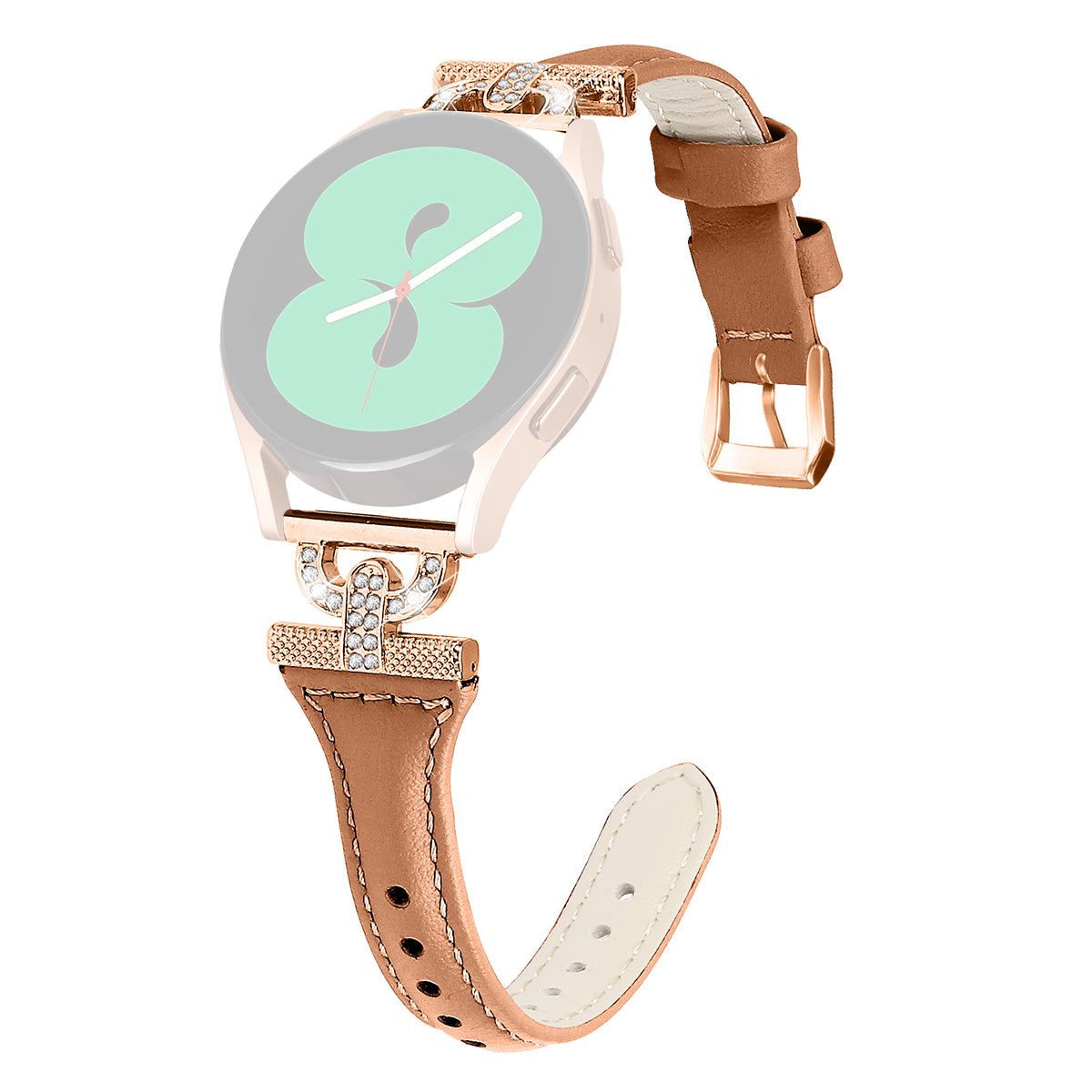 Watch Band for Samsung Galaxy Watch6 40mm 44mm Watch6 Classic 43mm 47mm Watch 5 40mm 44mm Watch4 40mm 44mm Rhinestone Decor 20mm Genuine Cow Leather Strap with Rose Gold Buckle