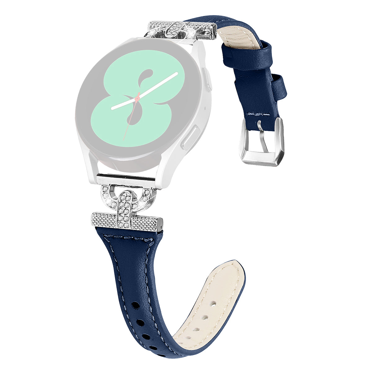 20mm Genuine Cow Leather Band for Samsung Galaxy Watch6 40mm 44mm Watch6 Classic 43mm 47mm Watch 5 40mm 44mm Watch4 40mm 44mm Rhinestone Decor Watch Strap with Silver Buckle