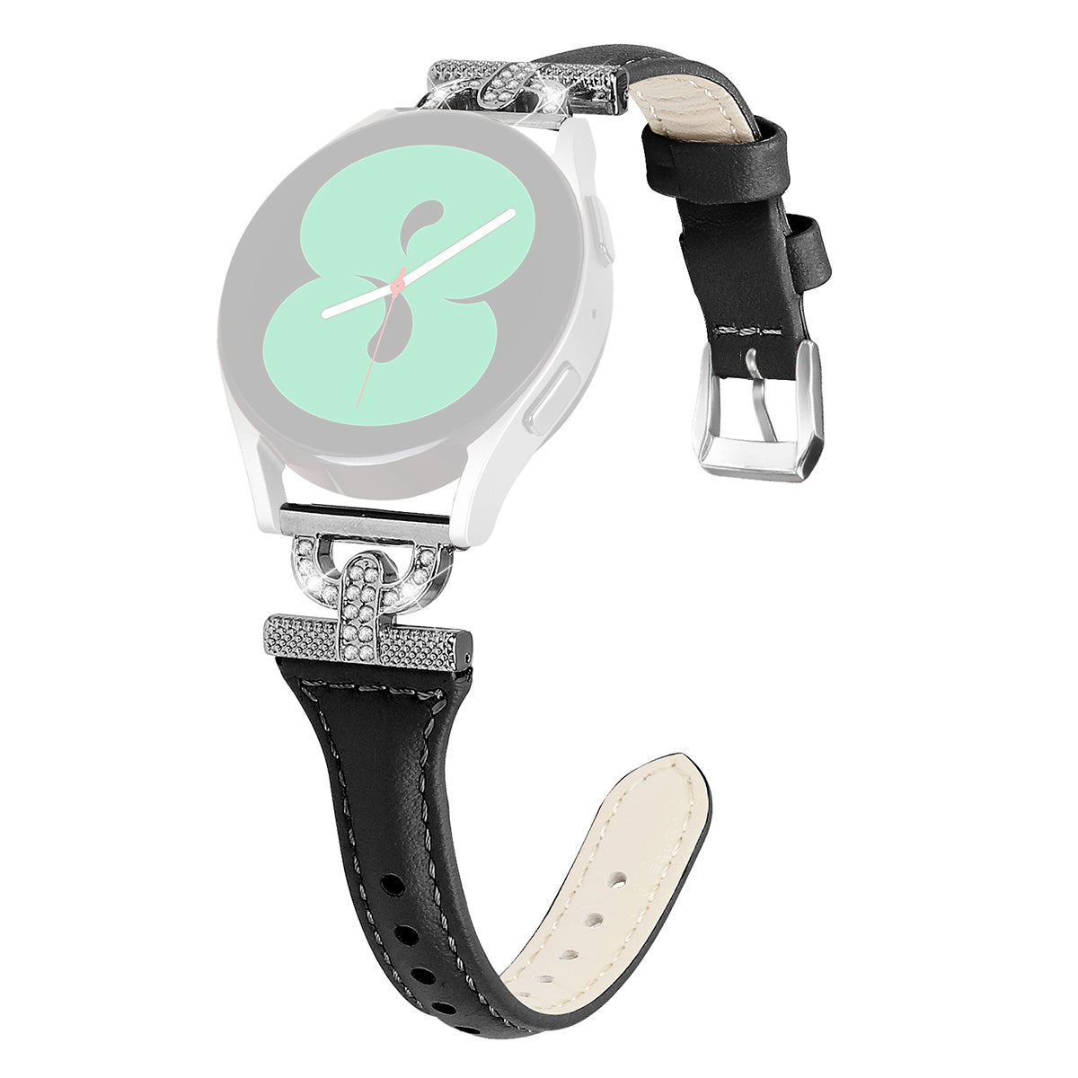 Watch Band for Samsung Galaxy Watch Active 1 2 3 40mm 44mm 20mm Genuine Cow Leather Rhinestone Decor Strap with Silver Buckle
