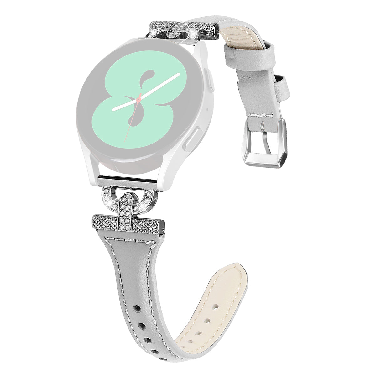 Watch Band for Samsung Galaxy Watch Active 1 2 3 40mm 44mm 20mm Genuine Cow Leather Rhinestone Decor Strap with Silver Buckle