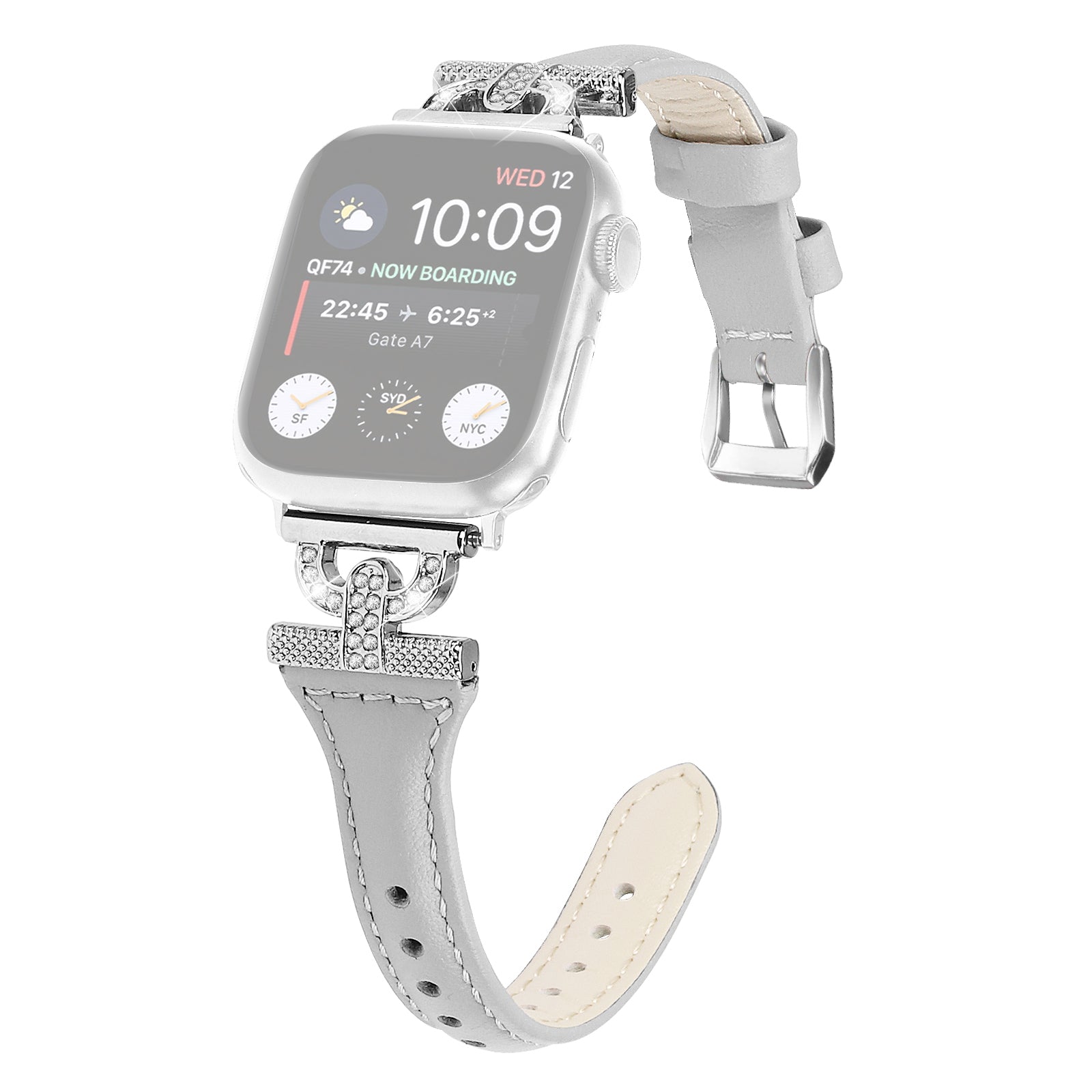 Genuine Cow Leather Watch Band for Apple Watch Series 9 8 7 41mm 6 5 4 SE SE (2022) SE (2023) 40mm Series 3 2 1 38mm Silver Buckle Rhinestone Decor Strap