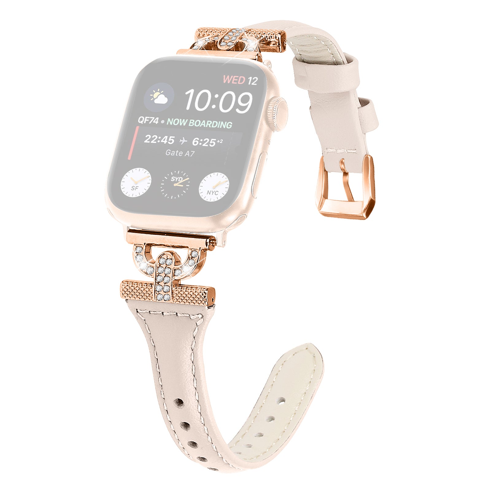 Watch Band for Apple Watch Ultra 2 49mm Series 9 45mm SE (2023) 44mm Ultra 49mm 8 7 45mm 6 5 4 SE (2022) SE 44mm 3 2 1 42mm Rhinestone Decor Genuine Cow Leather Strap with Rose Gold Buckle