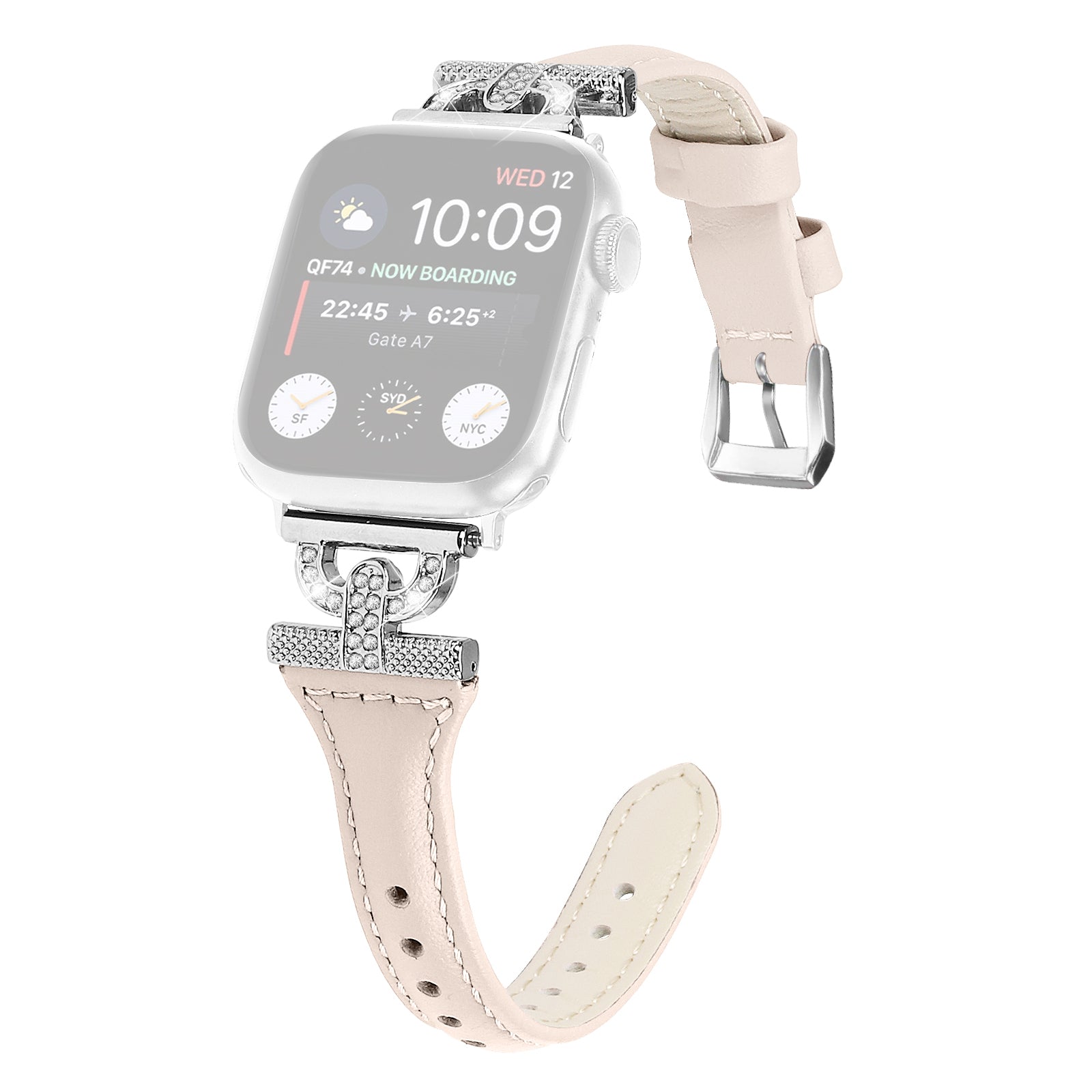 Silver Buckle Watch Band for Apple Watch Ultra 2 49mm Series 9 45mm SE (2023) 44mm Ultra 49mm 8 7 45mm 6 5 4 SE (2022) SE 44mm 3 2 1 42mm Rhinestone Decor Genuine Cow Leather Strap