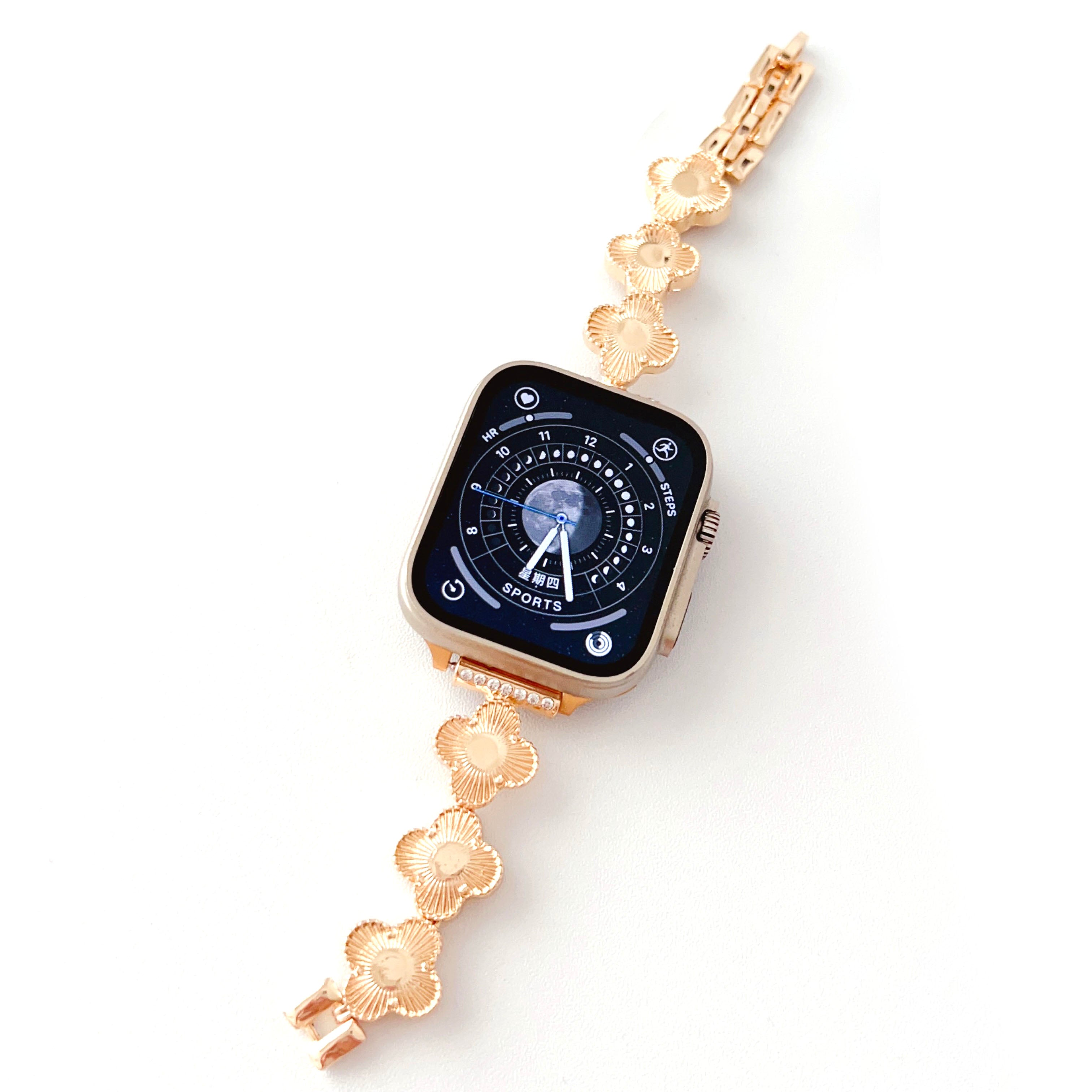 For Apple Watch Series 9 8 7 41mm 6 5 4 SE SE (2022) SE (2023) 40mm Series 3 2 1 38mm Clover Charm Watch Bracelet Metal Watchband