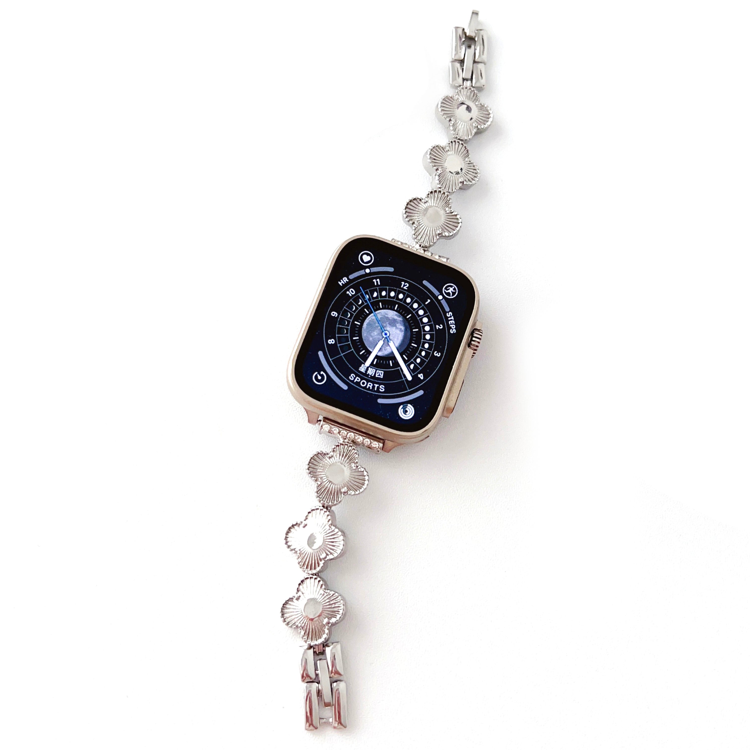 For Apple Watch Series 9 8 7 41mm 6 5 4 SE SE (2022) SE (2023) 40mm Series 3 2 1 38mm Clover Charm Watch Bracelet Metal Watchband