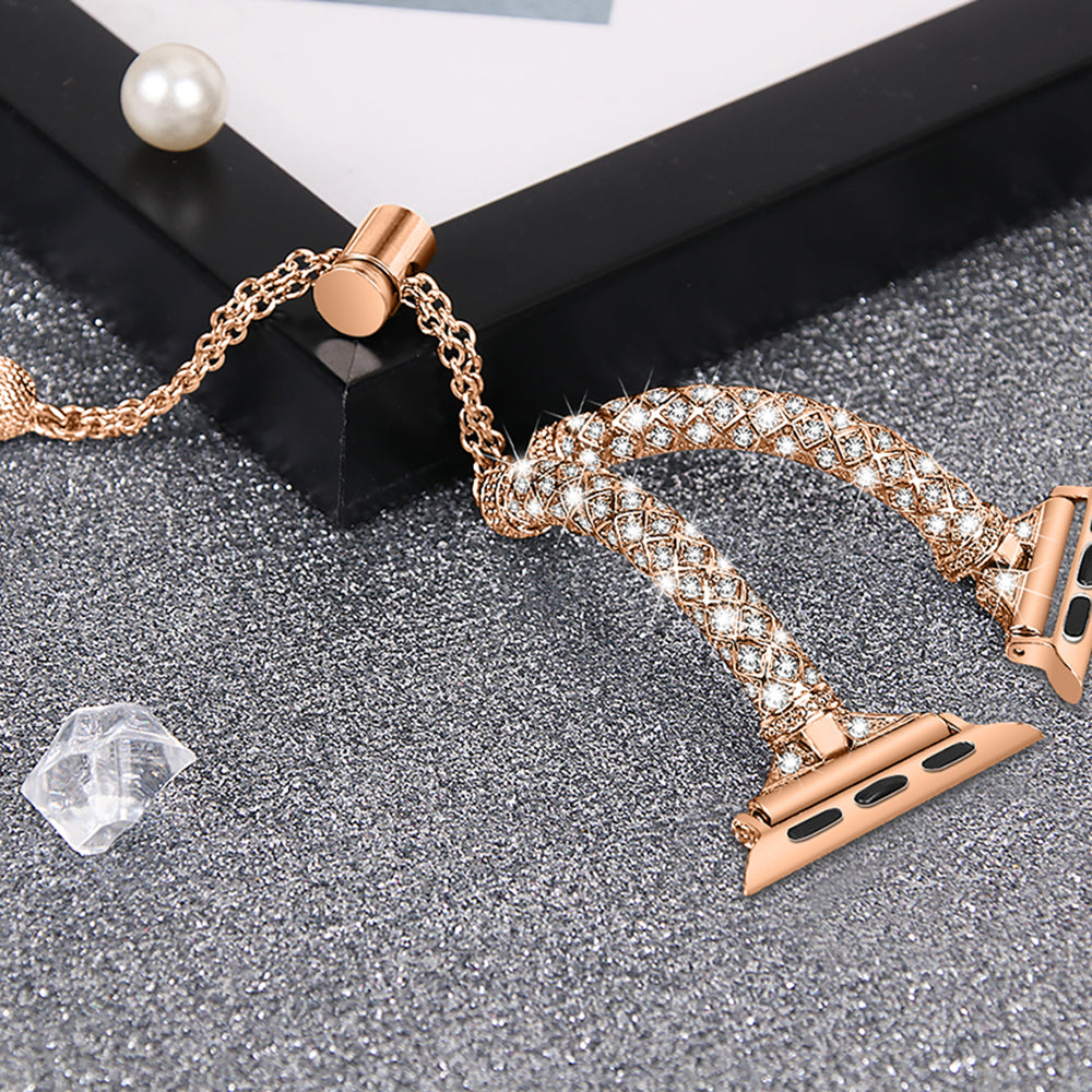 Watch Band for Apple Watch Series 9 8 7 41mm 6 5 4 SE SE (2022) SE (2023) 40mm Series 3 2 1 38mm Rhinestone Decor Copper Bracelet
