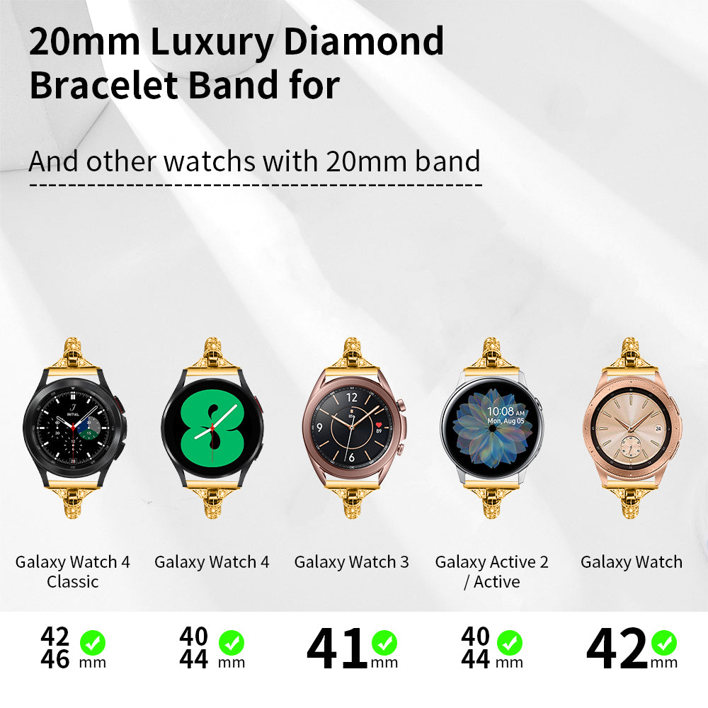 20mm Watch Band for Samsung Galaxy Watch6 40mm 44mm Watch6 Classic 43mm 47mm Watch 5 40mm 44mm Watch4 40mm 44mm Rhinestone Decor Copper Bracelet