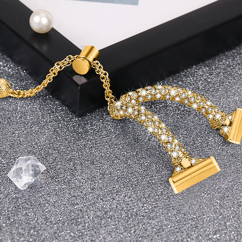 For Fitbit Versa 3 Sense Watch Band Bling Rhinestone Decor Copper Bracelet Strap