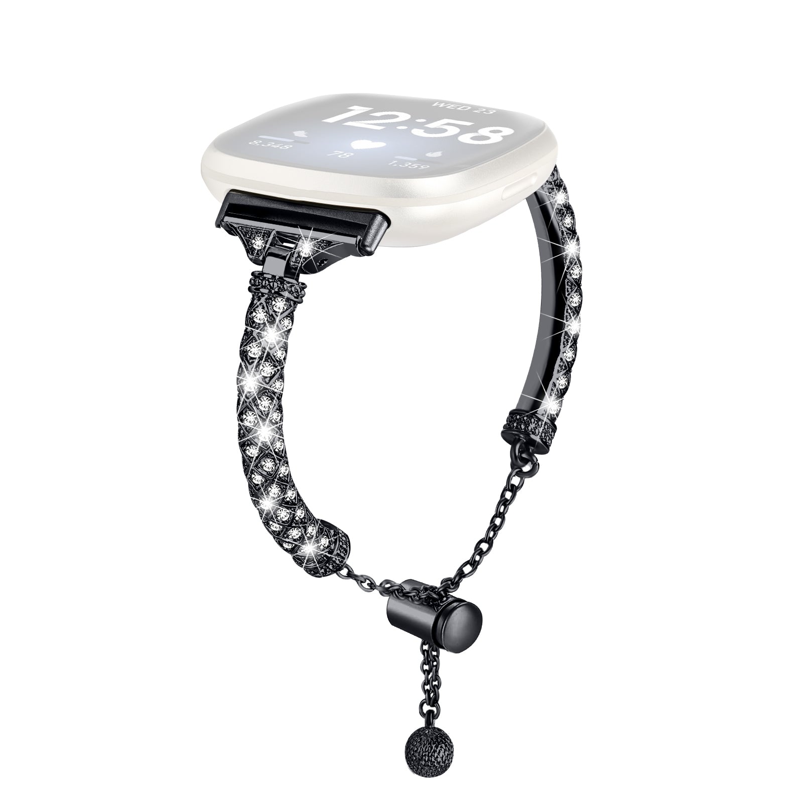 For Fitbit Versa 4 Sense 2 Bracelets Band Rhinestone Decor Bling Chain Copper Watch Strap