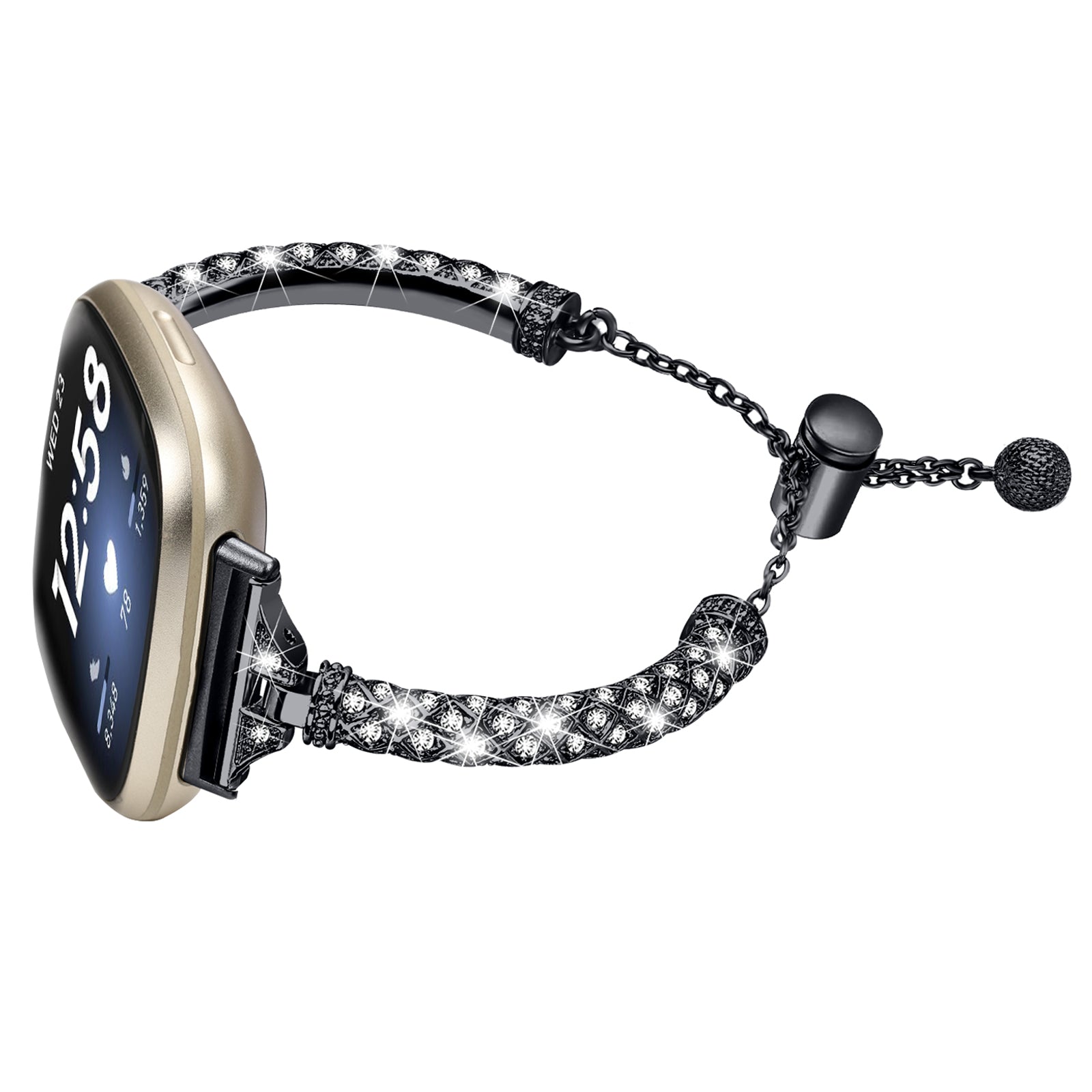For Fitbit Versa 4 Sense 2 Bracelets Band Rhinestone Decor Bling Chain Copper Watch Strap