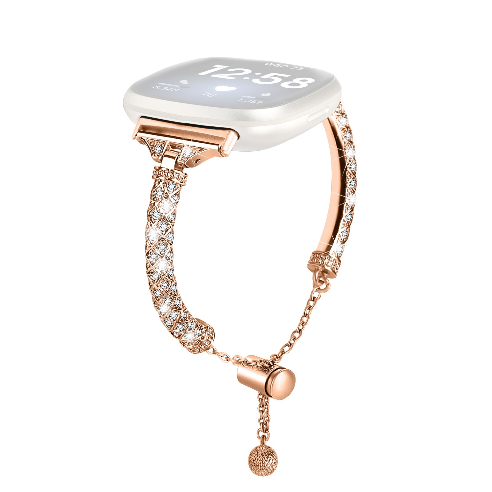 For Fitbit Versa 4 Sense 2 Bracelets Band Rhinestone Decor Bling Chain Copper Watch Strap