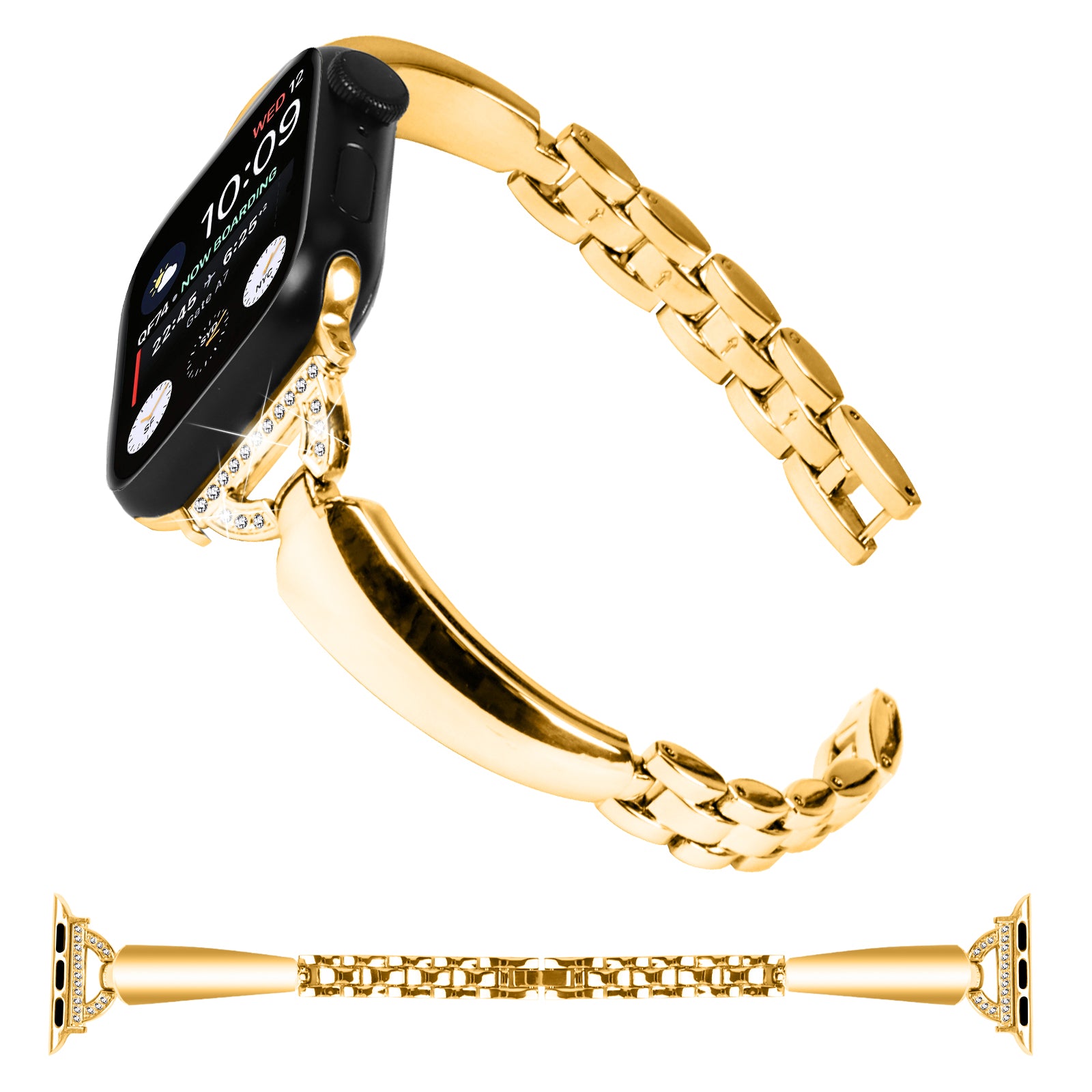 Copper Watch Band for Apple Watch Series 9 8 7 41mm 6 5 4 SE SE (2022) SE (2023) 40mm Series 3 2 1 38mm D-shaped Rhinestone Decor Bracelet