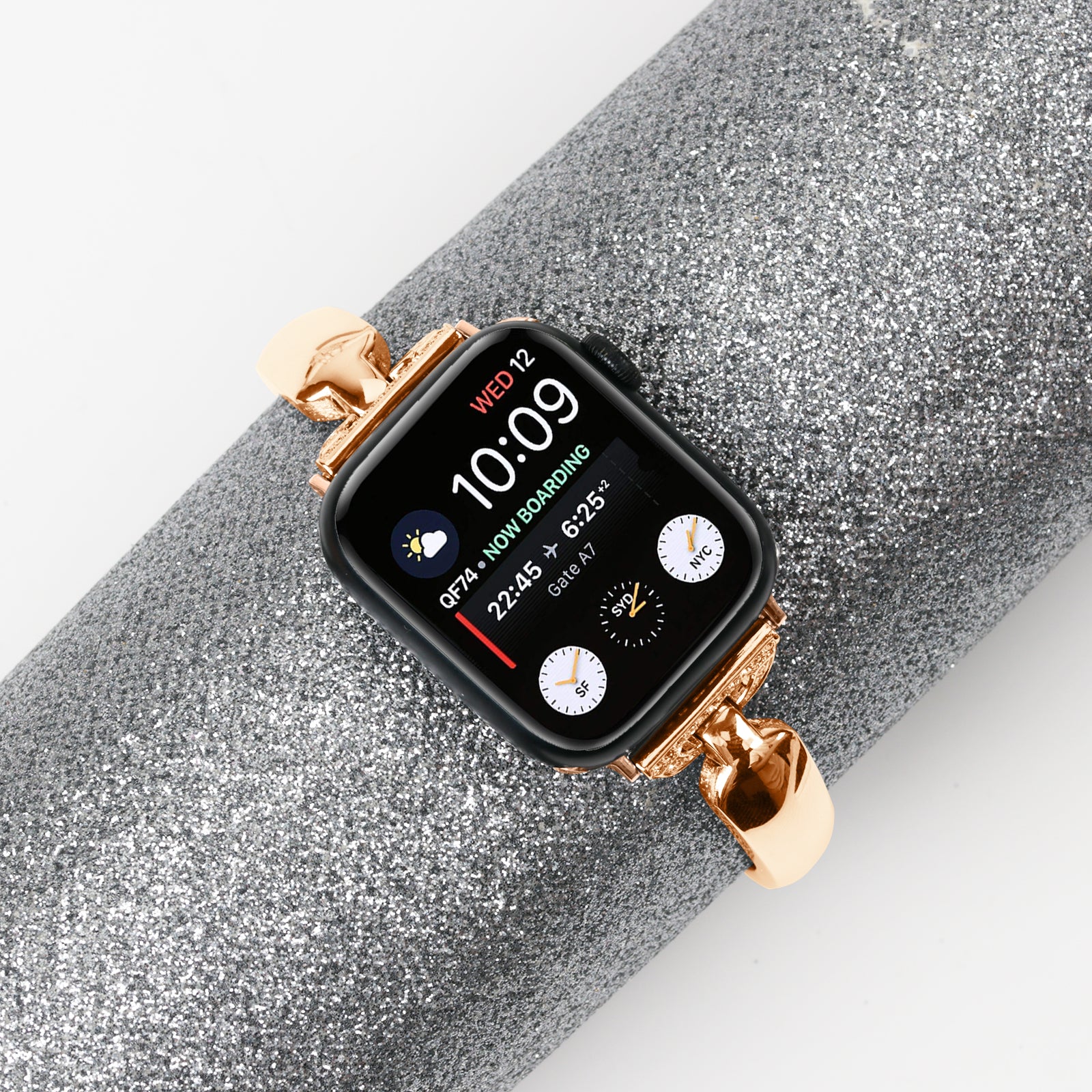 Copper Watch Band for Apple Watch Series 9 8 7 41mm 6 5 4 SE SE (2022) SE (2023) 40mm Series 3 2 1 38mm D-shaped Rhinestone Decor Bracelet