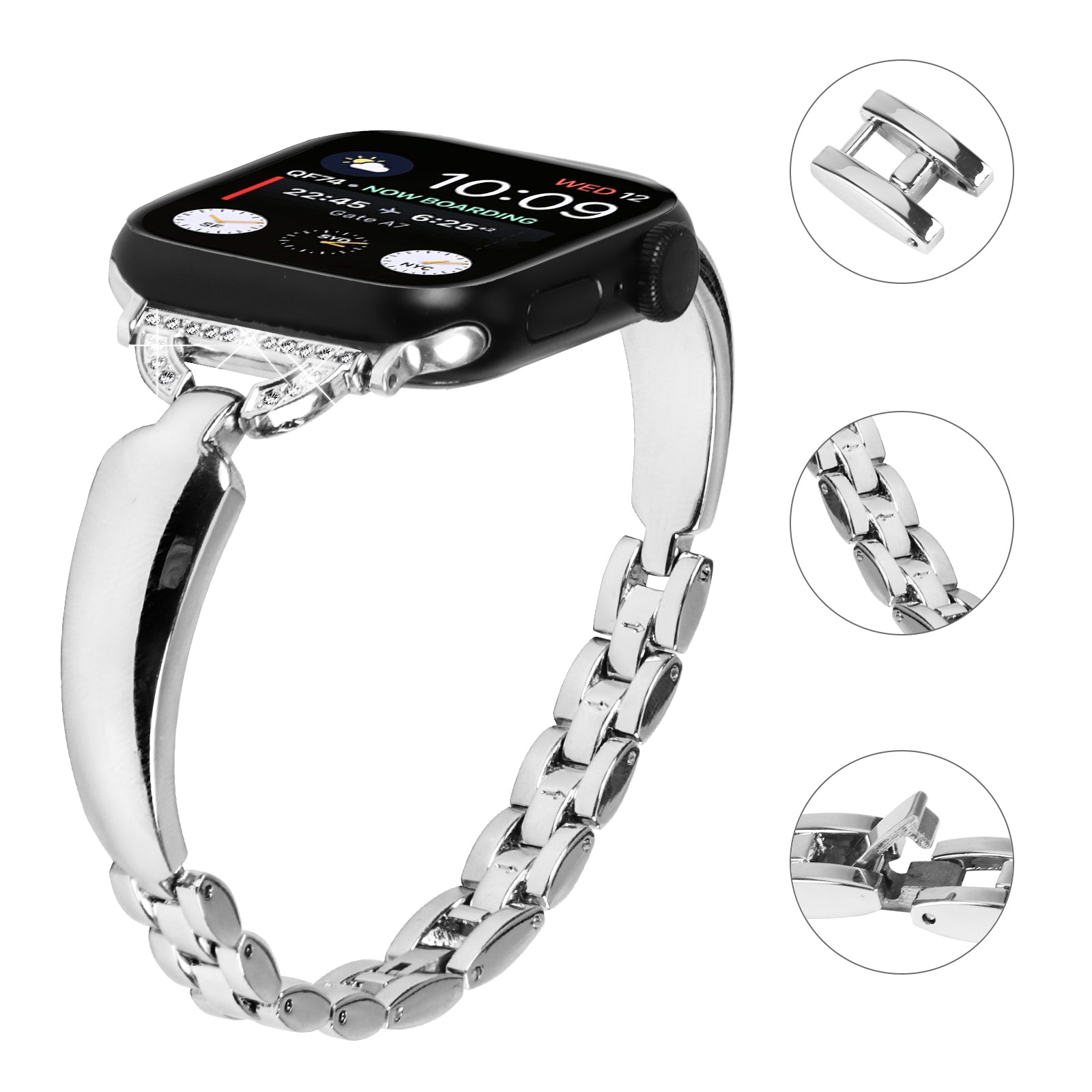 Copper Watch Band for Apple Watch Series 9 8 7 41mm 6 5 4 SE SE (2022) SE (2023) 40mm Series 3 2 1 38mm D-shaped Rhinestone Decor Bracelet
