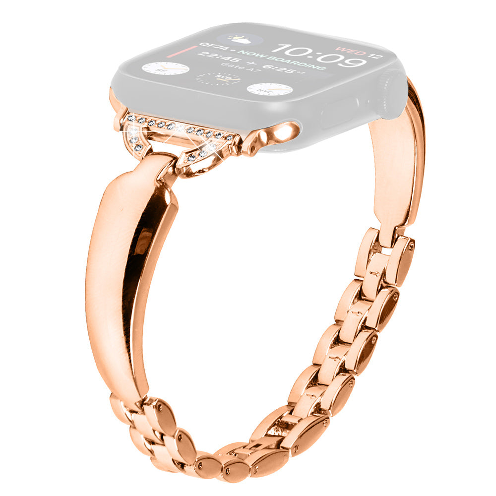 Smartwatch Band for Apple Watch Ultra 2 49mm Series 9 45mm SE (2023) 44mm Ultra 49mm 8 7 45mm 6 5 4 SE (2022) SE 44mm 3 2 1 42mm D-shaped Rhinestone Decor Copper Bracelet