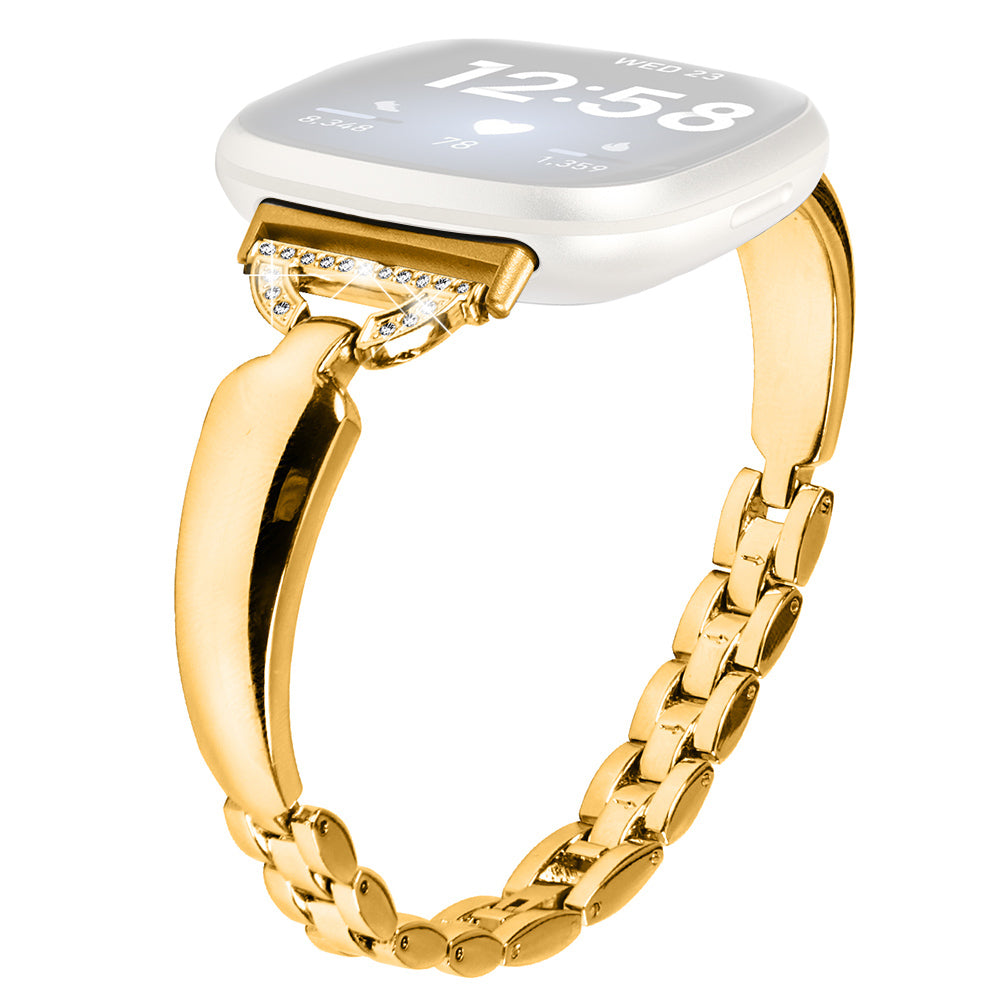 For Fitbit Versa 3 Sense Copper Watch Band D-shaped Rhinestone Decor Bracelet Strap