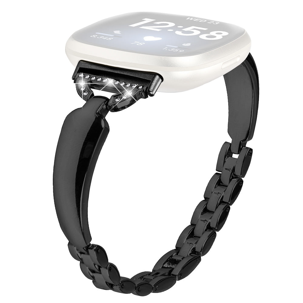 For Fitbit Versa 4 Sense 2 Watch Band D-shaped Rhinestone Decor Dressy Copper Bracelet Strap