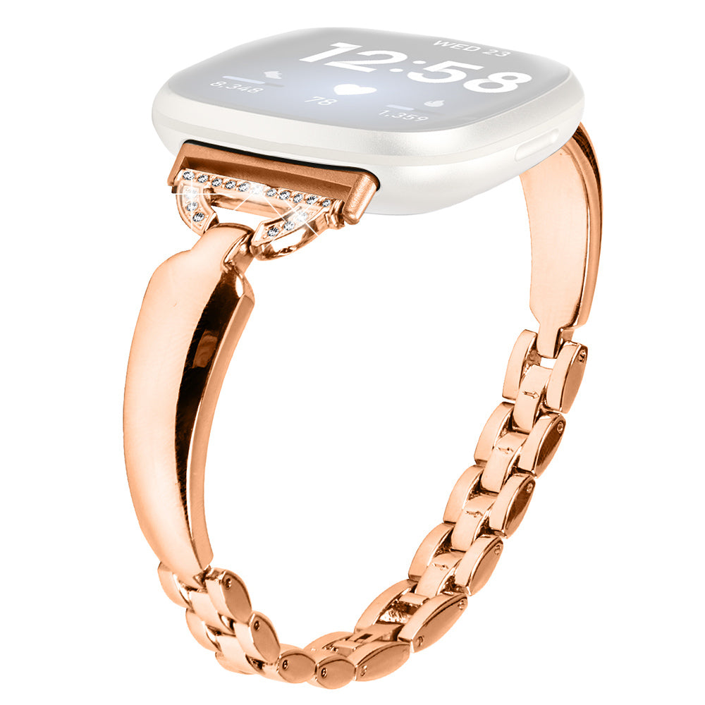 For Fitbit Versa 4 Sense 2 Watch Band D-shaped Rhinestone Decor Dressy Copper Bracelet Strap