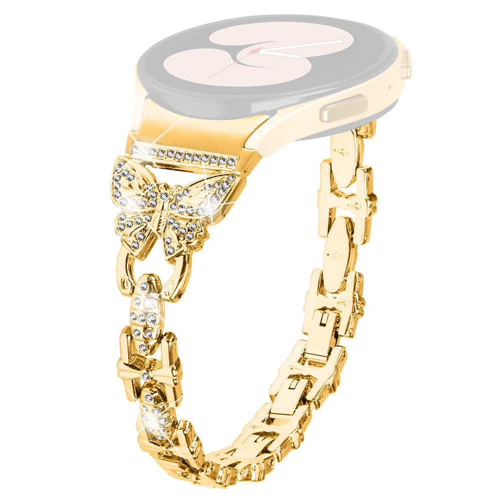 Stainless Steel Band for Samsung Galaxy Watch4 40mm 44mm Watch5 40mm 44mm Watch4 Classic 42mm 46mm Rhinestone Decor 20mm Watch Strap with Connector
