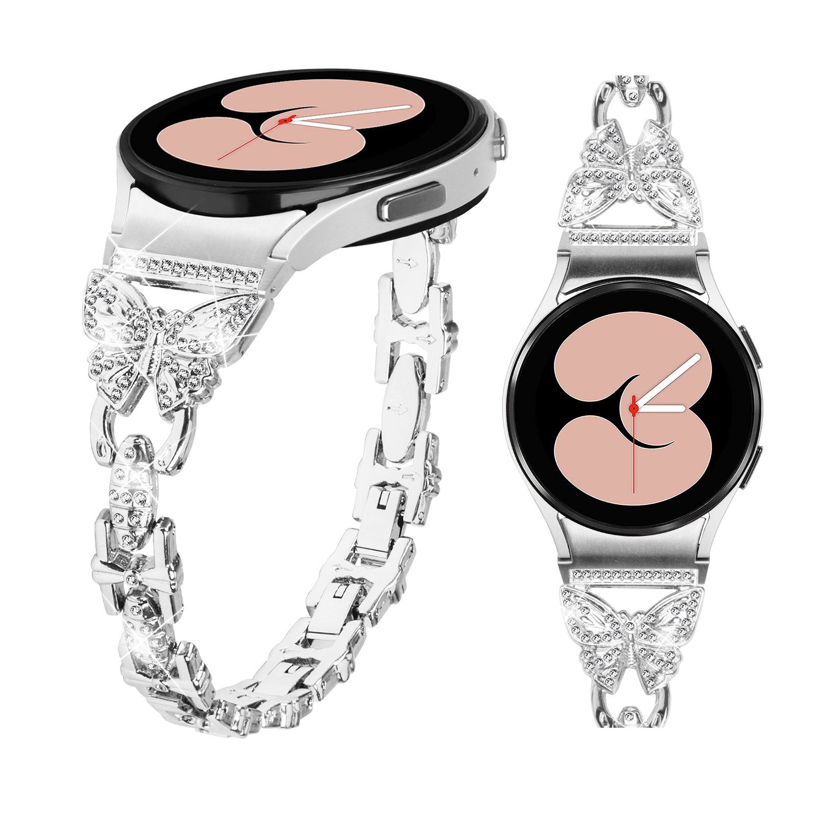 Stainless Steel Band for Samsung Galaxy Watch4 40mm 44mm Watch5 40mm 44mm Watch4 Classic 42mm 46mm Rhinestone Decor 20mm Watch Strap with Connector