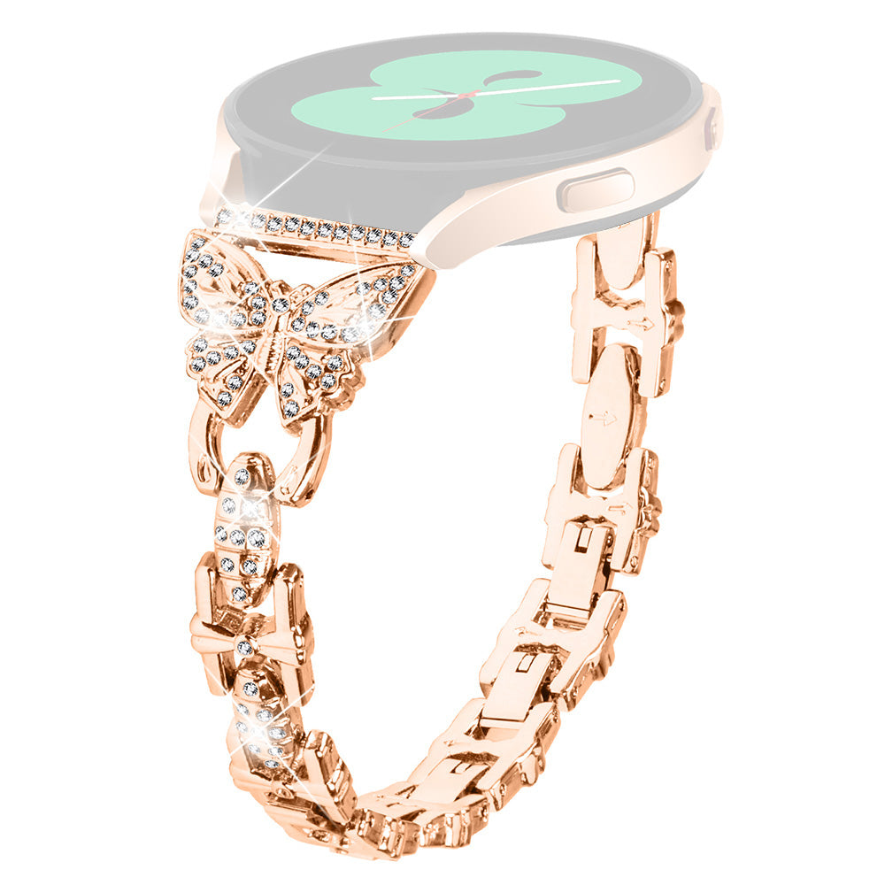 Butterfly Rhinestone Decor Band for Samsung Galaxy Watch Active Active2 40mm 44mm Stainless Steel 20mm Watch Strap