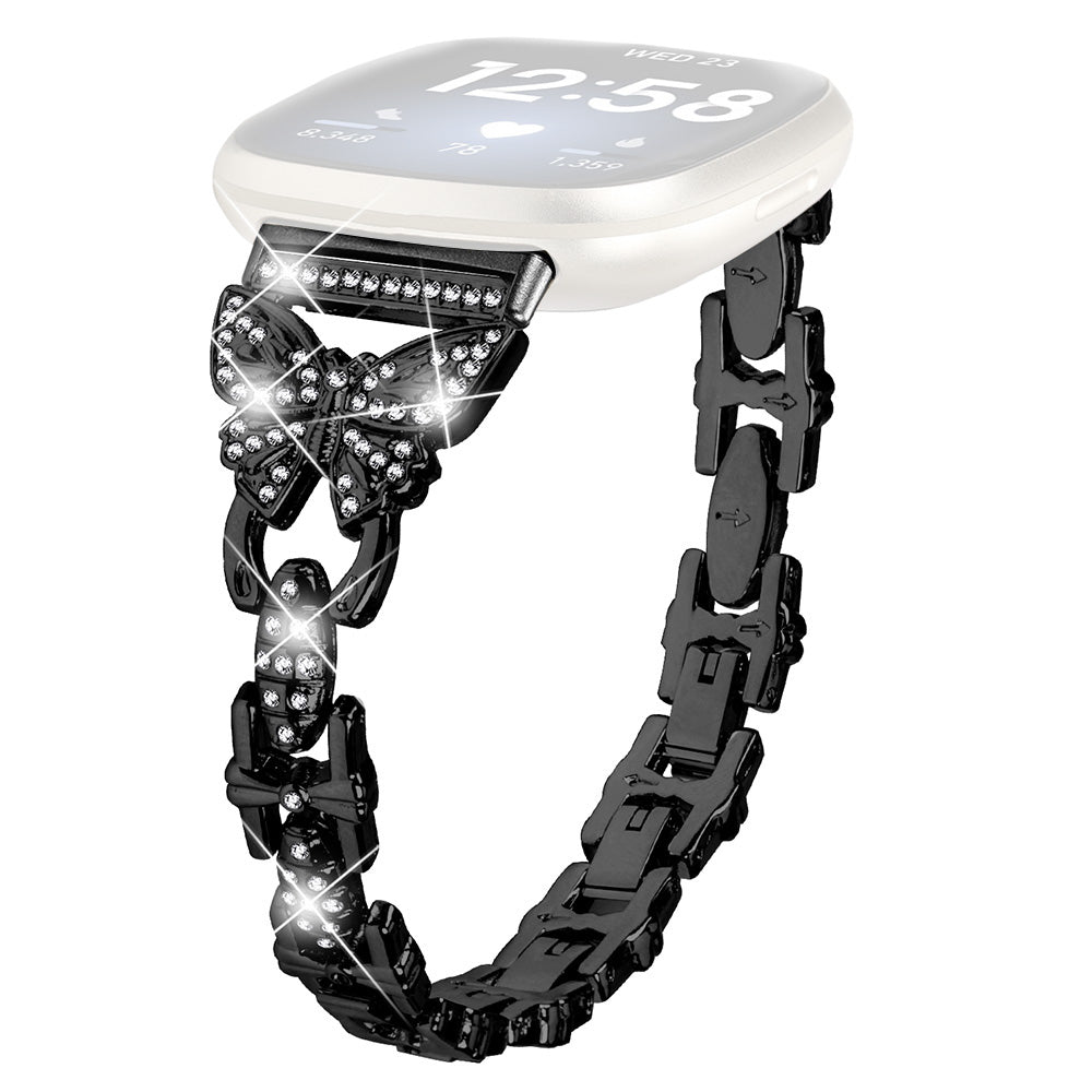 For Fitbit Versa 4 Sense 2 Bling Watch Band Stainless Steel Butterfly Rhinestone Decor Strap
