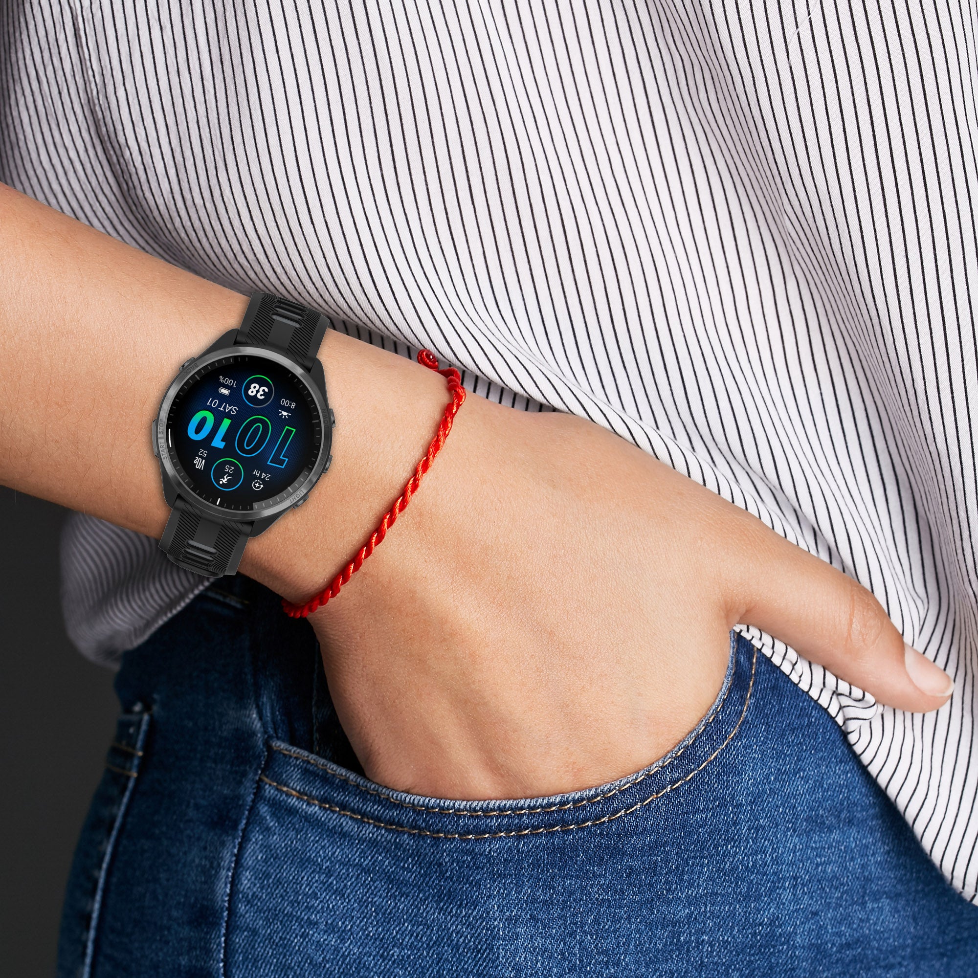 For Garmin Forerunner 965 955 945 935 745 Silicone Watch Band Twill Texture Dual Color Wrist Strap