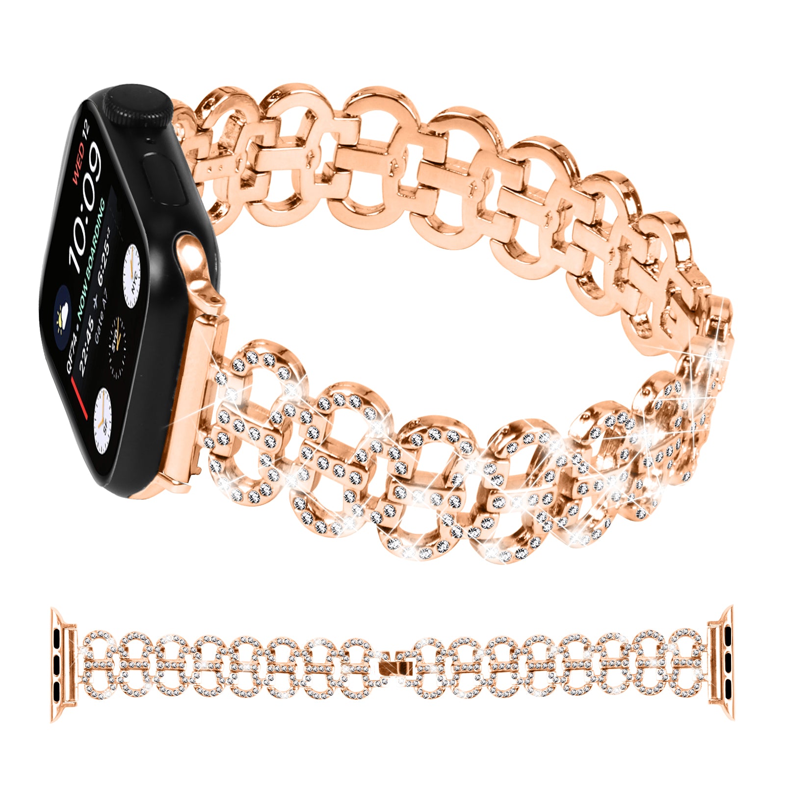 Zinc Alloy Watch Band for Apple Watch Series 9 8 7 41mm 6 5 4 SE SE (2022) SE (2023) 40mm Series 3 2 1 38mm Bling Rhinestone Decor Copper Bracelet