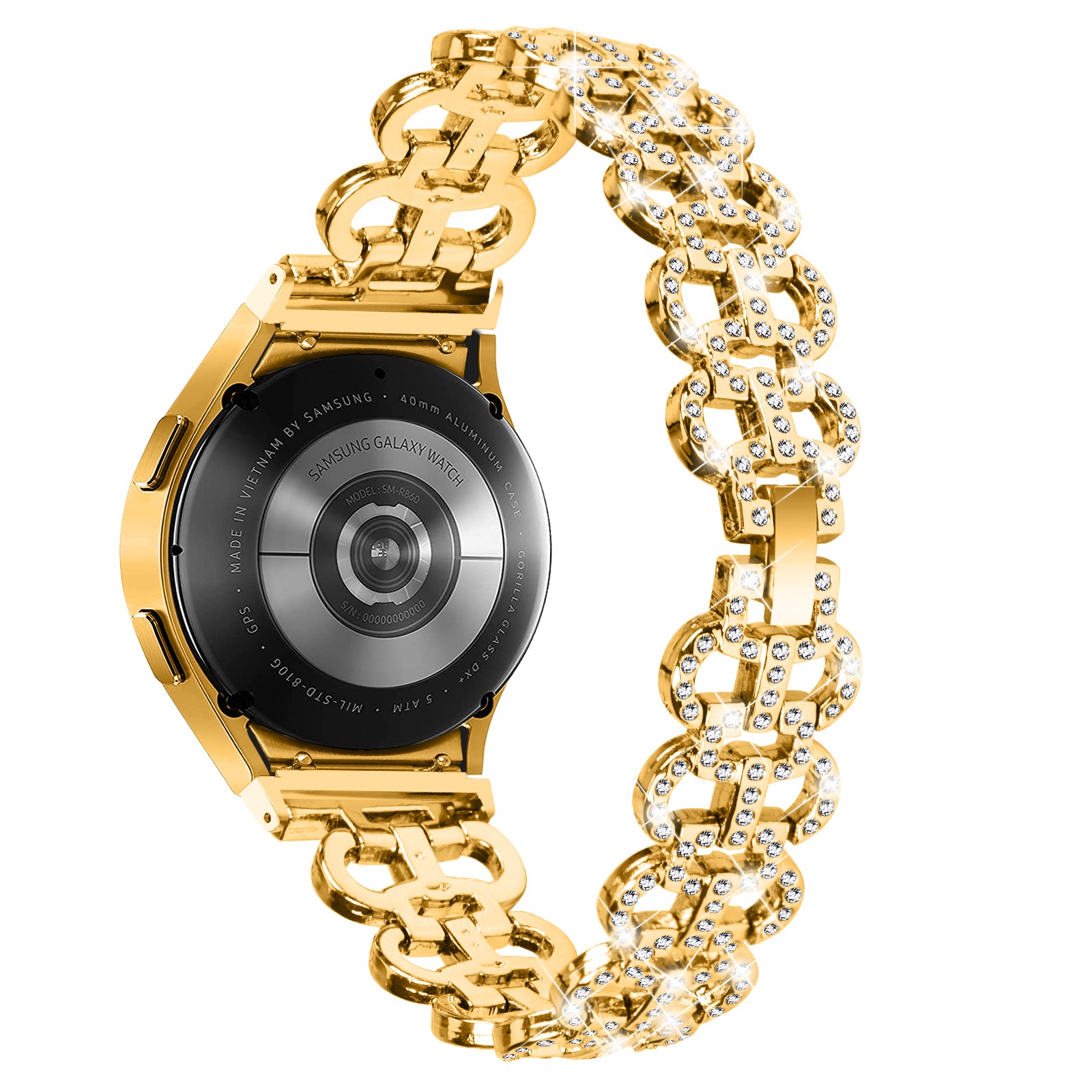 For Samsung Galaxy Watch6 40 44mm Rhinestone Metal Watch Strap Hollow Breathable Watchband with Connector