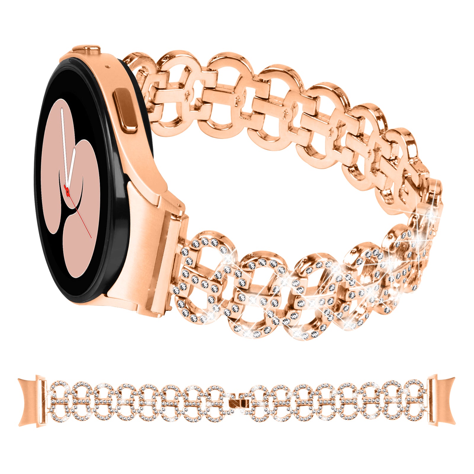 For Samsung Galaxy Watch6 40 44mm Rhinestone Metal Watch Strap Hollow Breathable Watchband with Connector