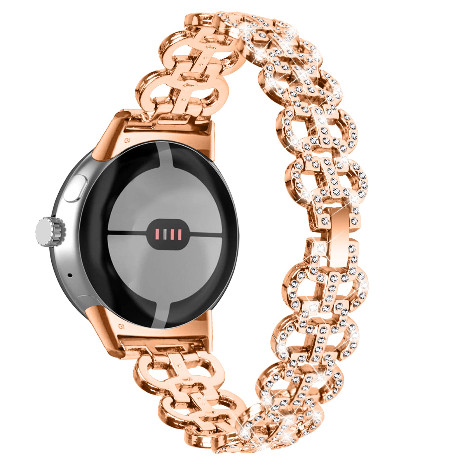 For Google Pixel Watch 2 Pixel Watch Gourd Shape Rhinestones Decor Watch Strap Zinc Alloy Replacement Band