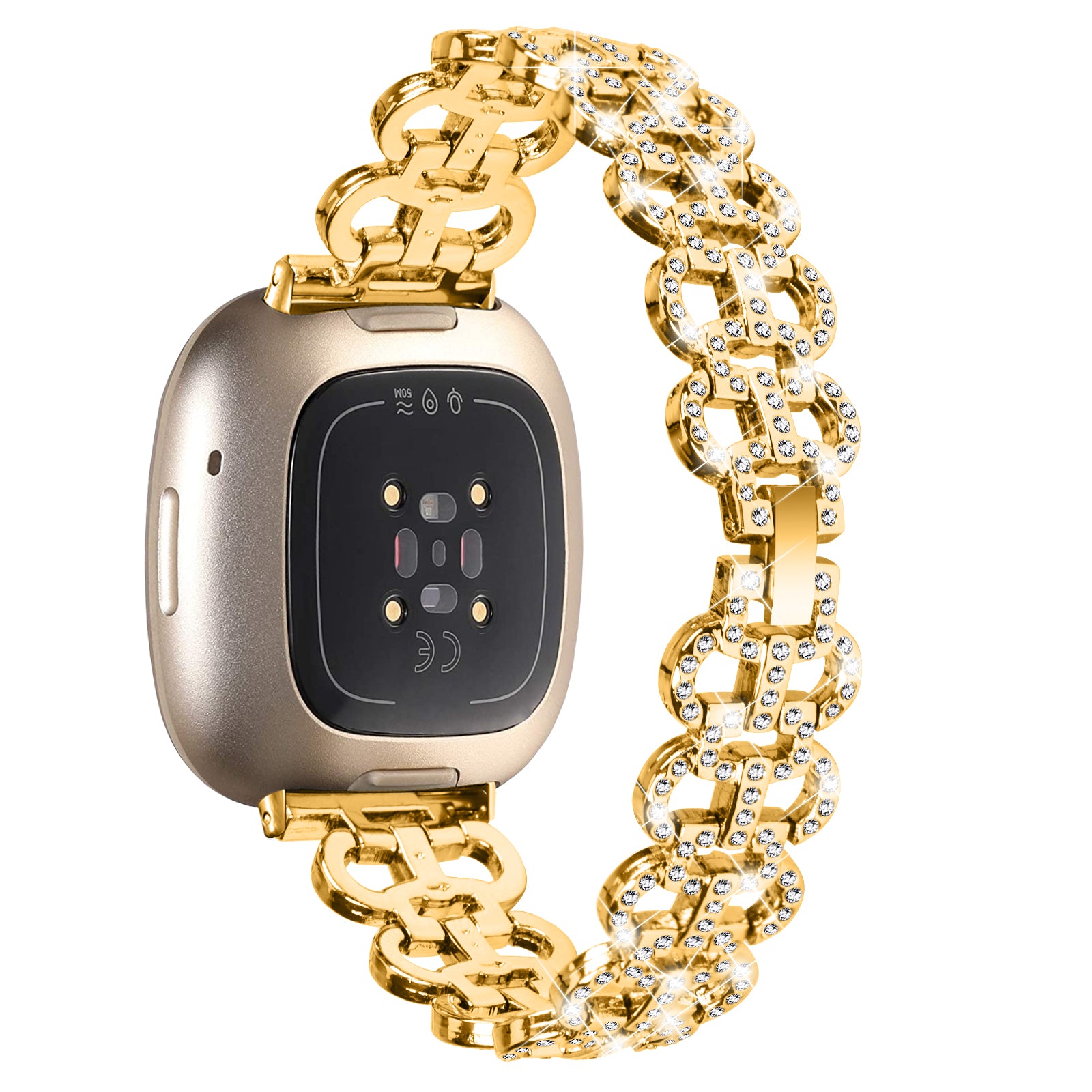 For Fitbit Versa 4 Sense 2 Rhinestones Decor Gourd Shape Wrist Band Zinc Alloy Watch Strap