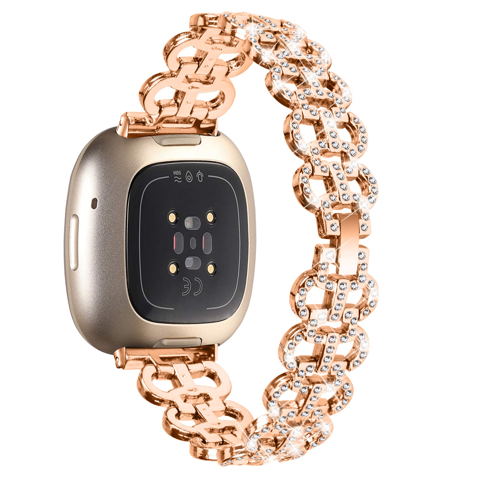 For Fitbit Versa 4 Sense 2 Rhinestones Decor Gourd Shape Wrist Band Zinc Alloy Watch Strap