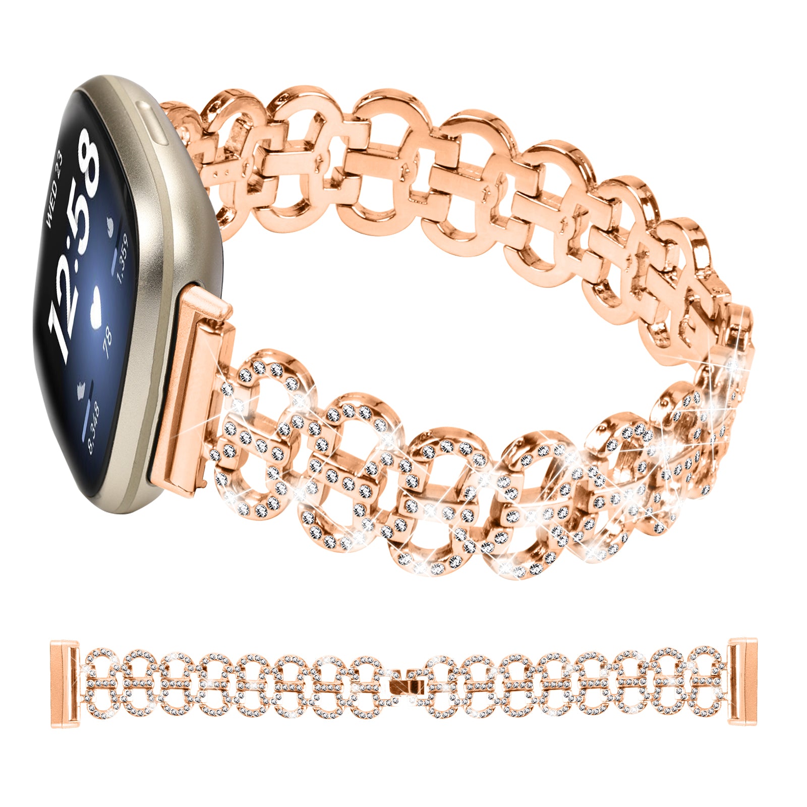 For Fitbit Versa 4 Sense 2 Rhinestones Decor Gourd Shape Wrist Band Zinc Alloy Watch Strap