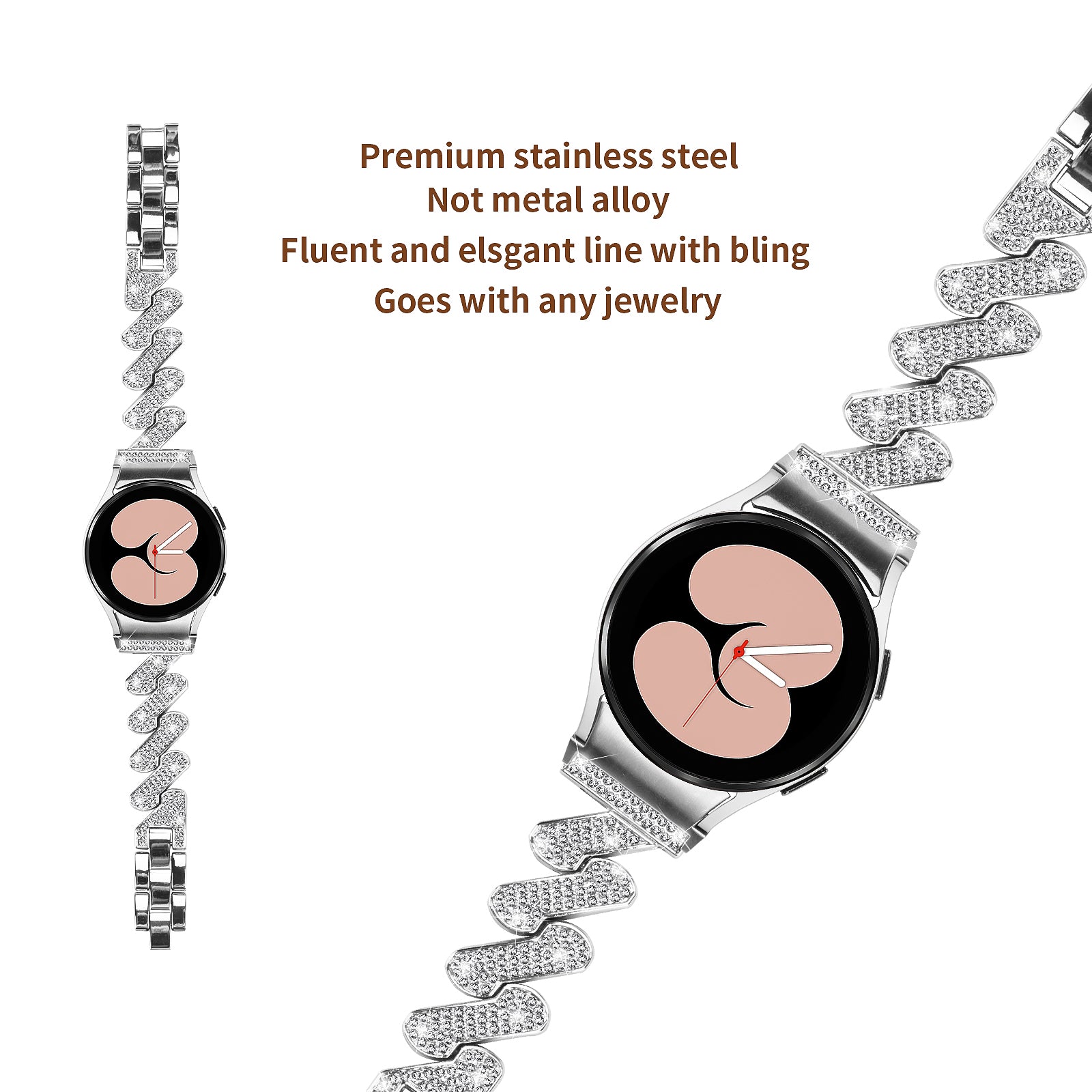 For Samsung Galaxy Watch6 40mm 44mm Watch6 Classic 43mm 47mm Metal Watch Strap Rhinestone Decorated Watchband with Connector