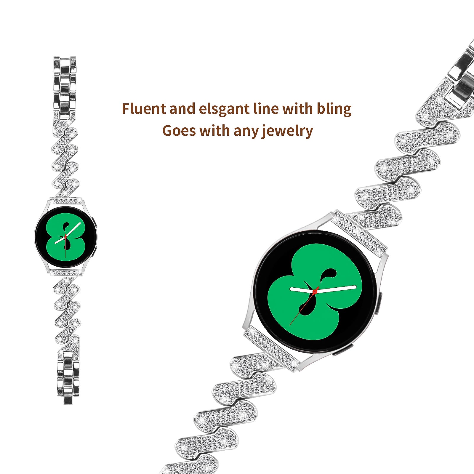 For Samsung Galaxy Watch Active Active2 40mm 44mm Rhinestones Decor Watch Strap 20mm Zinc Alloy Wrist Band