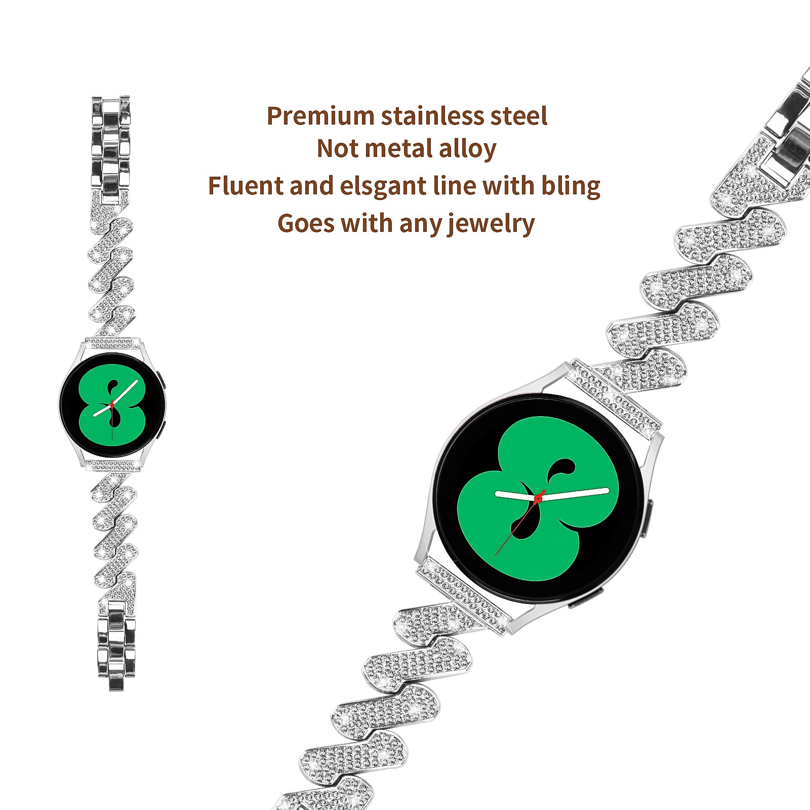 For Samsung Galaxy Watch6 40 44mm Watch6 Classic 43 47mm Metal Watch Band 20mm Rhinestone Replacement Watch Strap