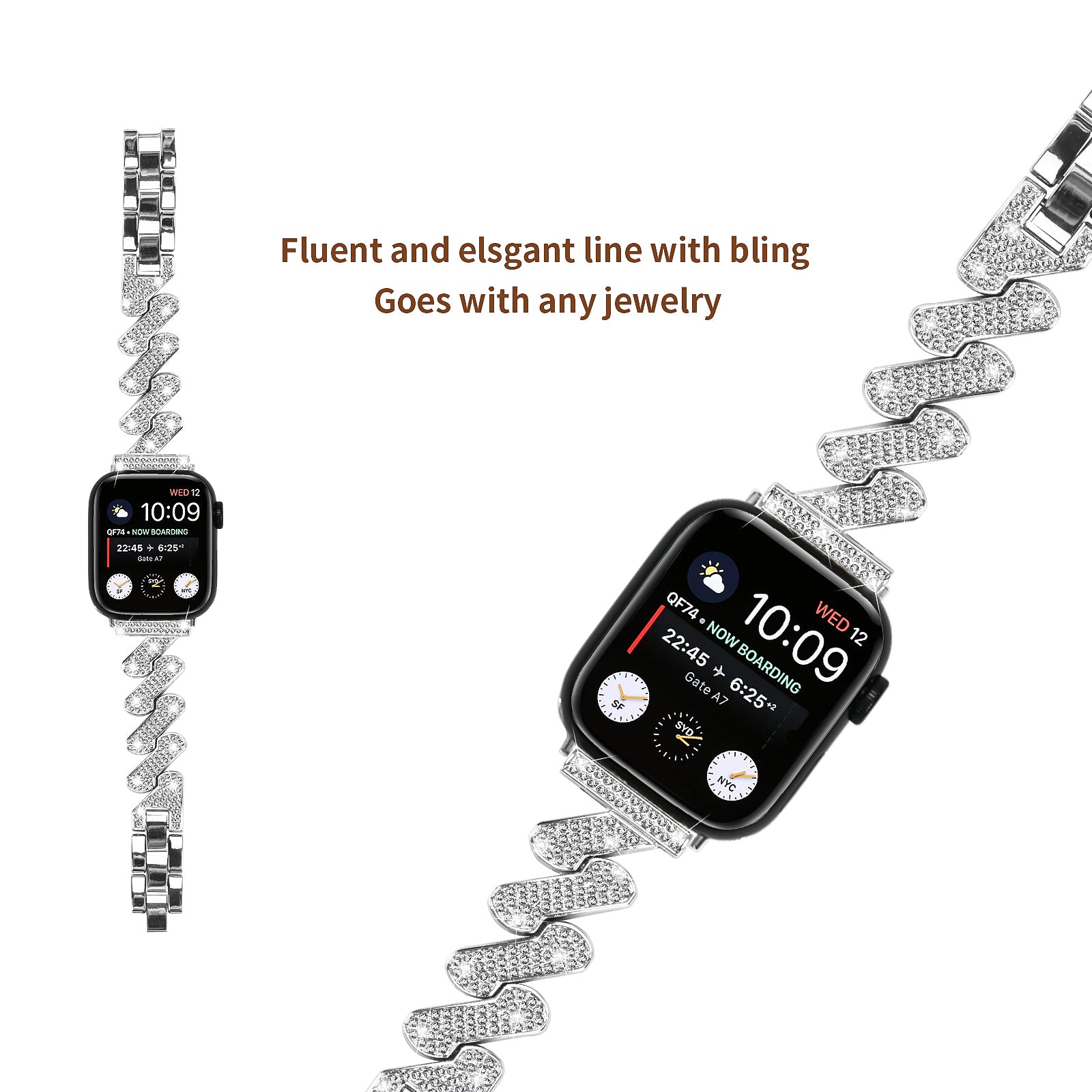 For Apple Watch Series 9 8 7 41mm 6 5 4 SE SE (2022) SE (2023) 40mm 3 2 1 38mm Zinc Alloy Watch Band Rhinestones Decor Strap