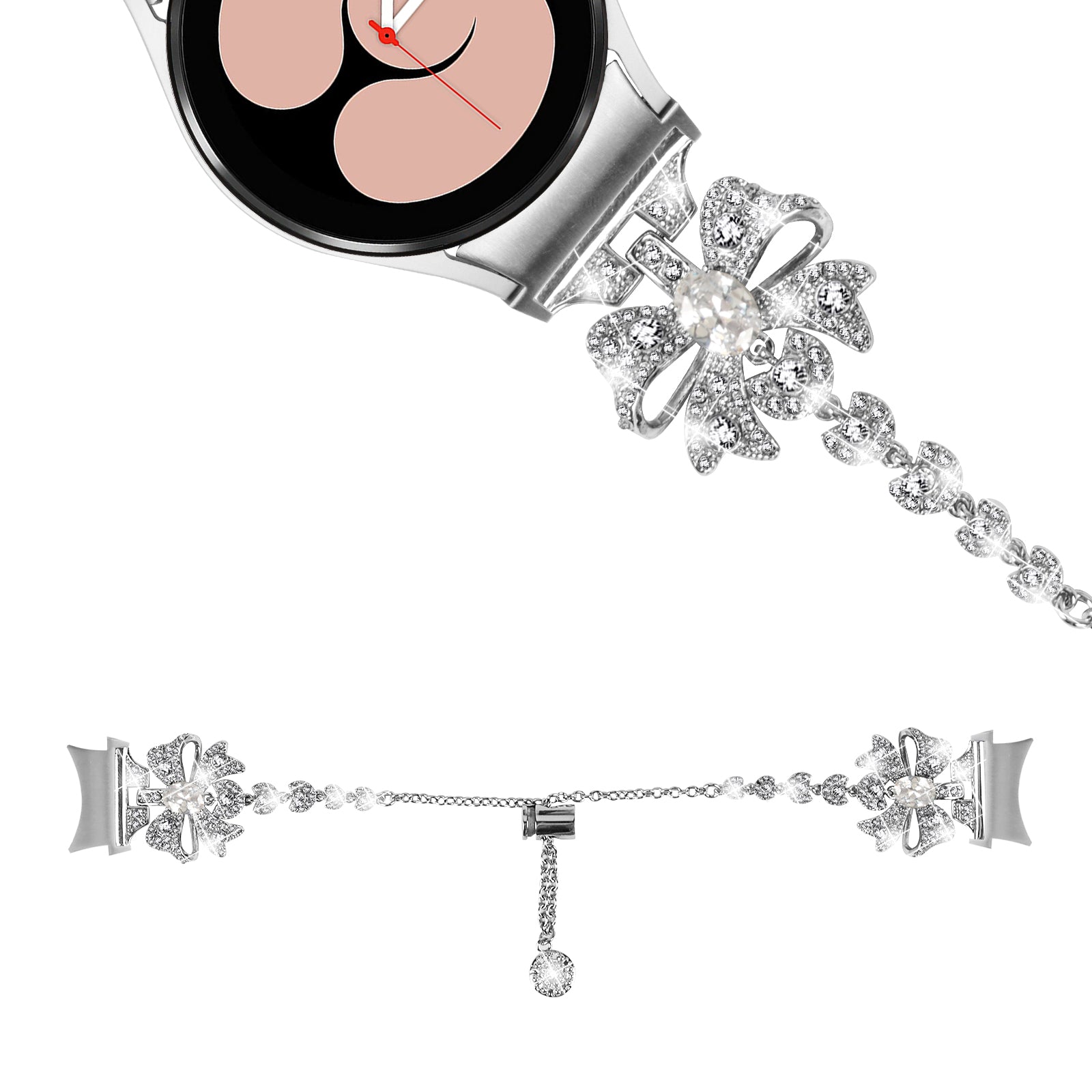 For Samsung Galaxy Watch4 40 44mm Watch 5 40 44mm Watch4 Classic 42 46mm Stainless Steel Watch Band Rhinestone Bowknot Strap with Connector