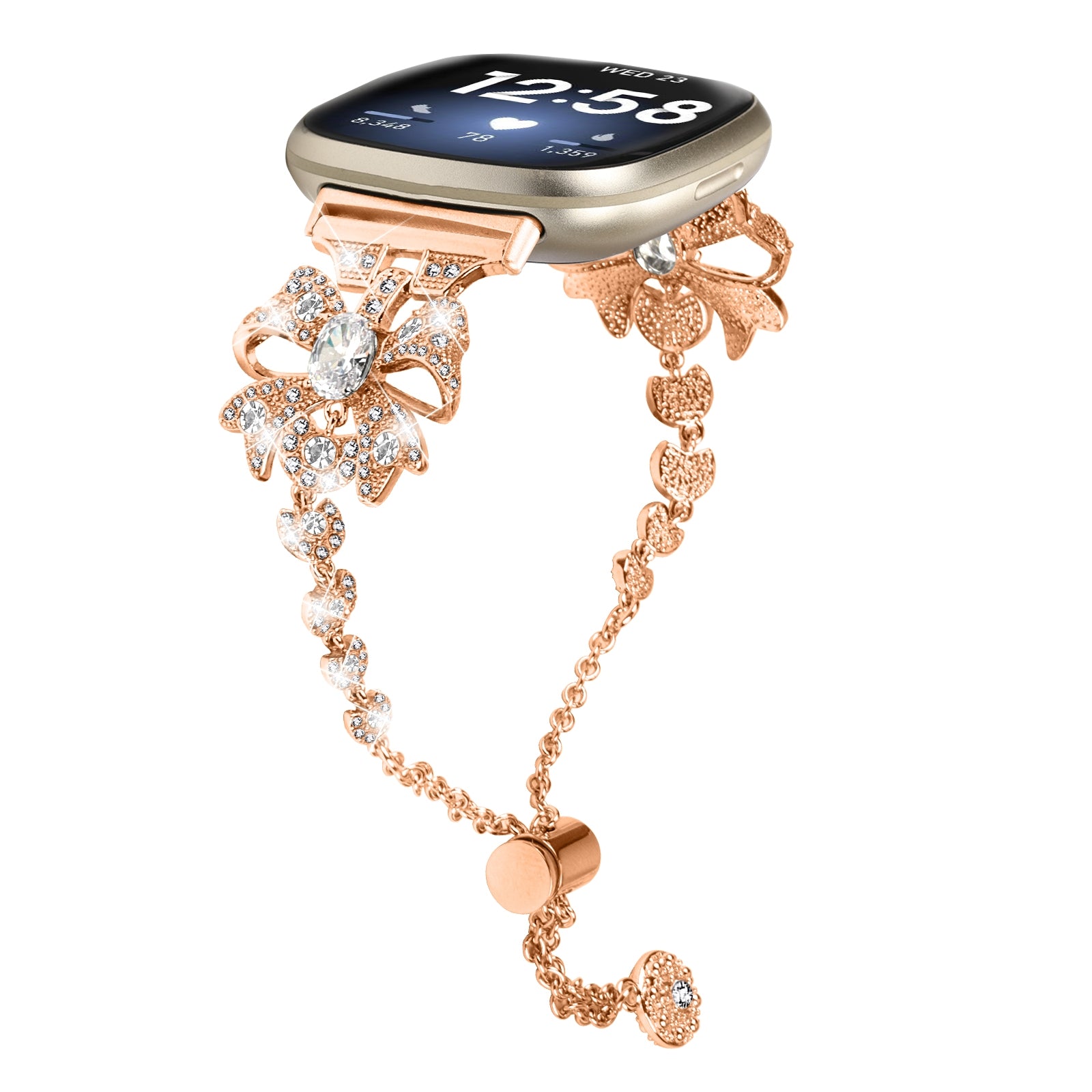 For Fitbit Versa 3 Sense Rhinestone Bowknot Stainless Steel Strap Adjustable Bracelet Watch Band