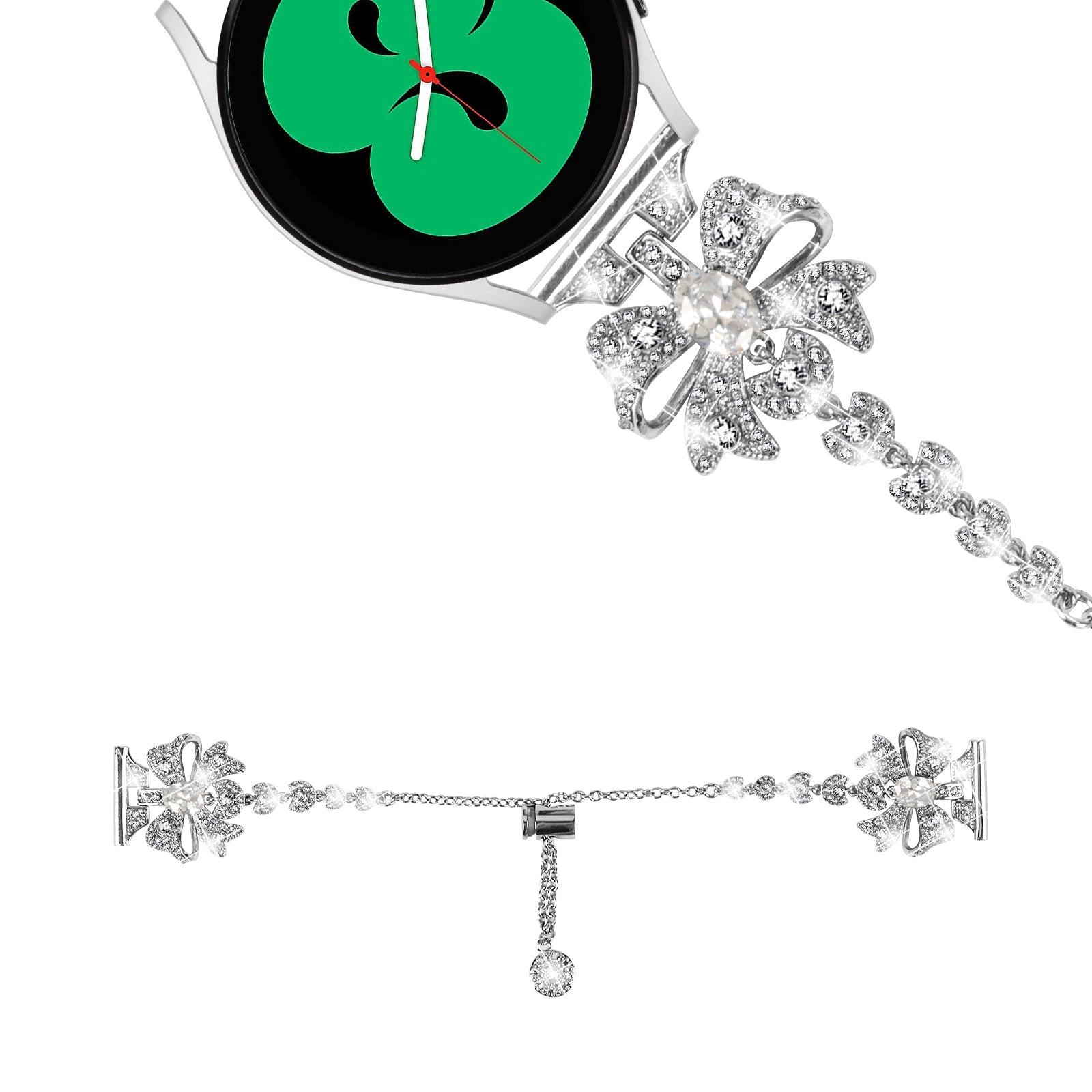 For Samsung Galaxy Watch Active Active2 44mm 40mm Rhinestone Bowknot Stainless Steel Band 20mm Adjustable Watch Strap