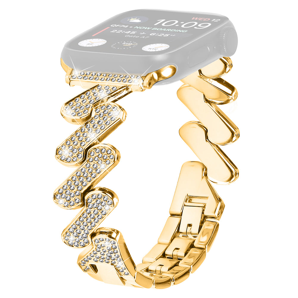 For Fitbit Versa 4 Sense 2 Rhinestones Decor Watch Band Zinc Alloy Wrist Strap with Stainless Steel Buckle