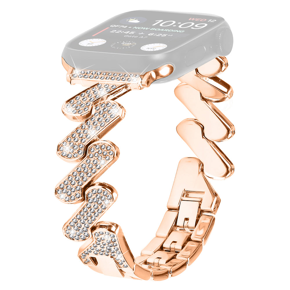 For Fitbit Versa 4 Sense 2 Rhinestones Decor Watch Band Zinc Alloy Wrist Strap with Stainless Steel Buckle