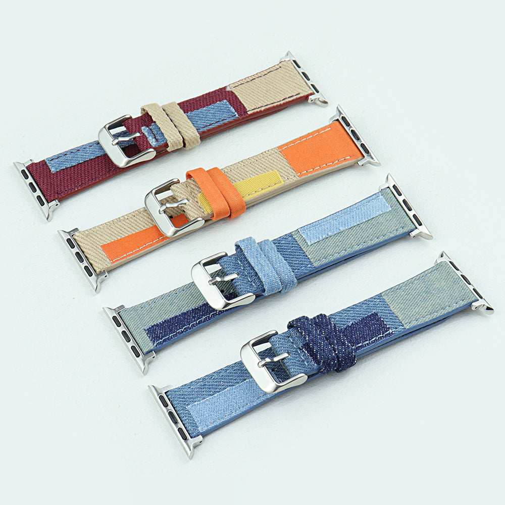 For Apple Watch Series 9 8 7 41mm 6 5 4 SE SE (2020) SE (2023) 40mm 3 2 1 38mm Jeans Style Watch Strap Canvas Watchband