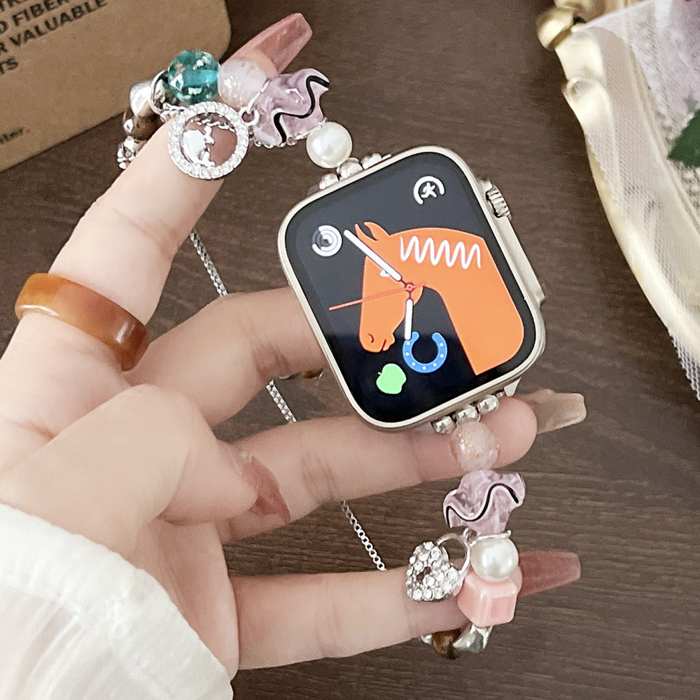 For Apple Watch Series 9 8 7 41mm 6 5 4 SE SE (2020) SE (2023) 40mm 3 2 1 38mm Zinc Alloy Drawstring Watch Band Chain Decoration Watch Strap